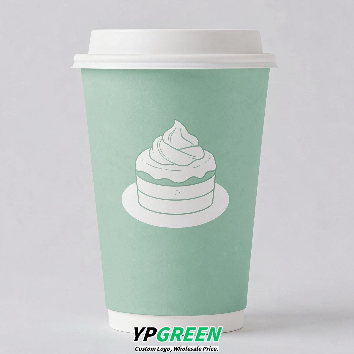 Mint Green Paper Cups with Desserts Design 8-24oz Mint Green Paper Cups with Desserts Design 8-24oz