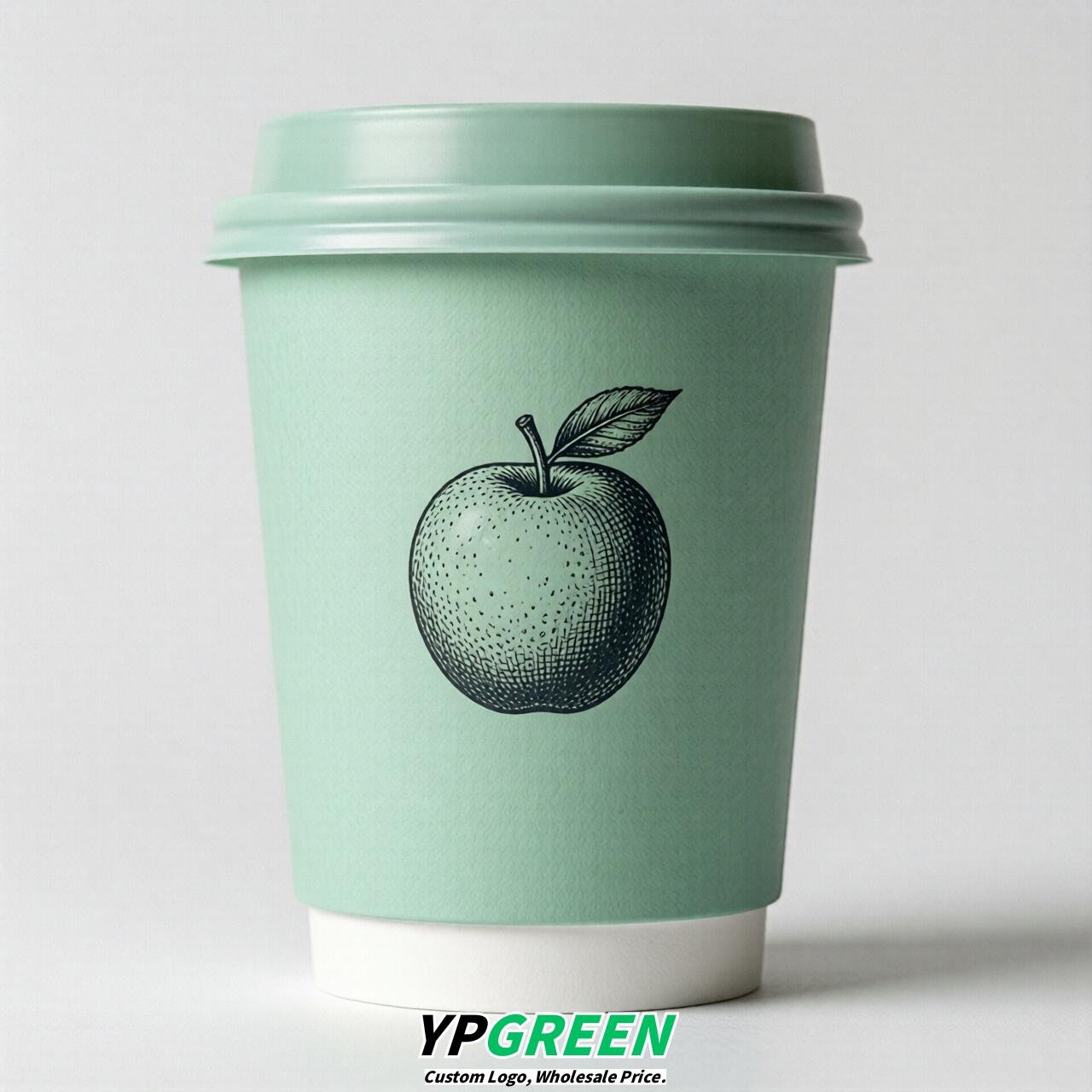 Mint Green Fruits Paper Cups with Lids 8-24oz