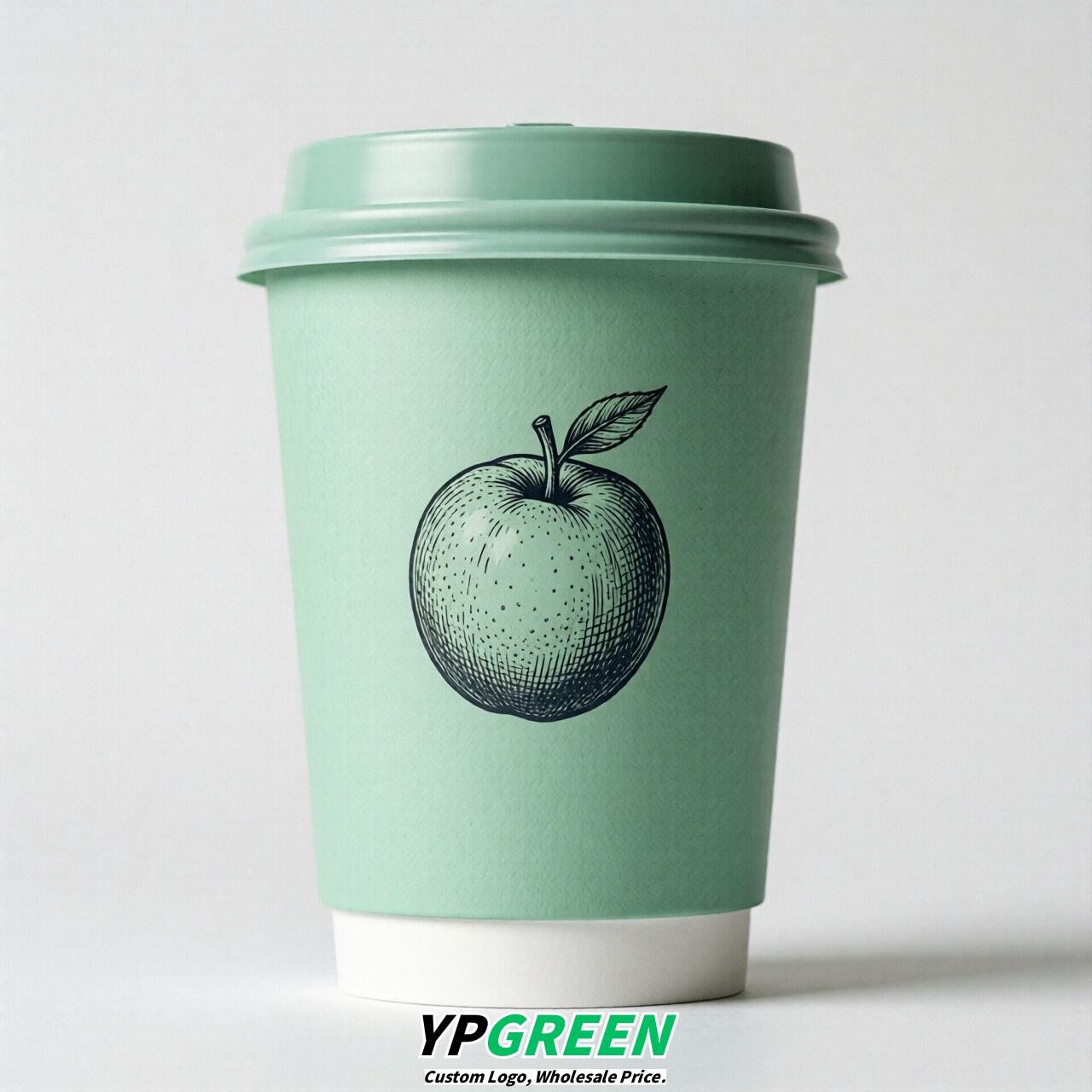 Mint Green Fruits Paper Cups with Lids 8-24oz