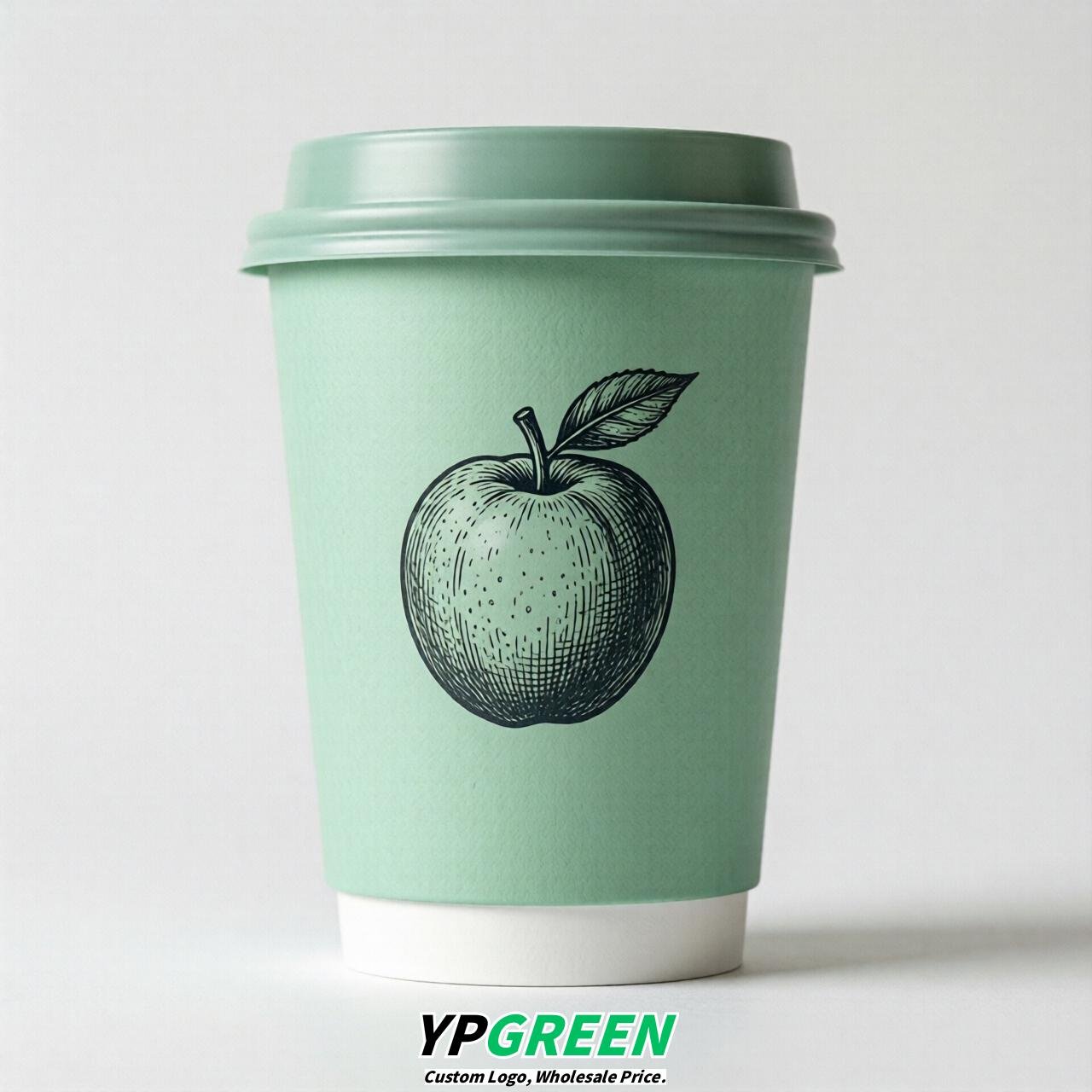 Mint Green Fruits Paper Cups with Lids 8-24oz