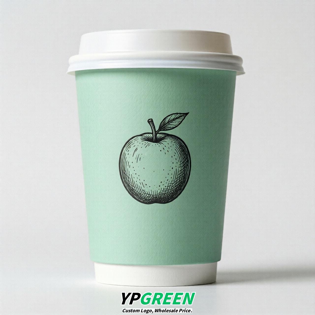 Mint Green Fruits Paper Cups with Lids 8-24oz