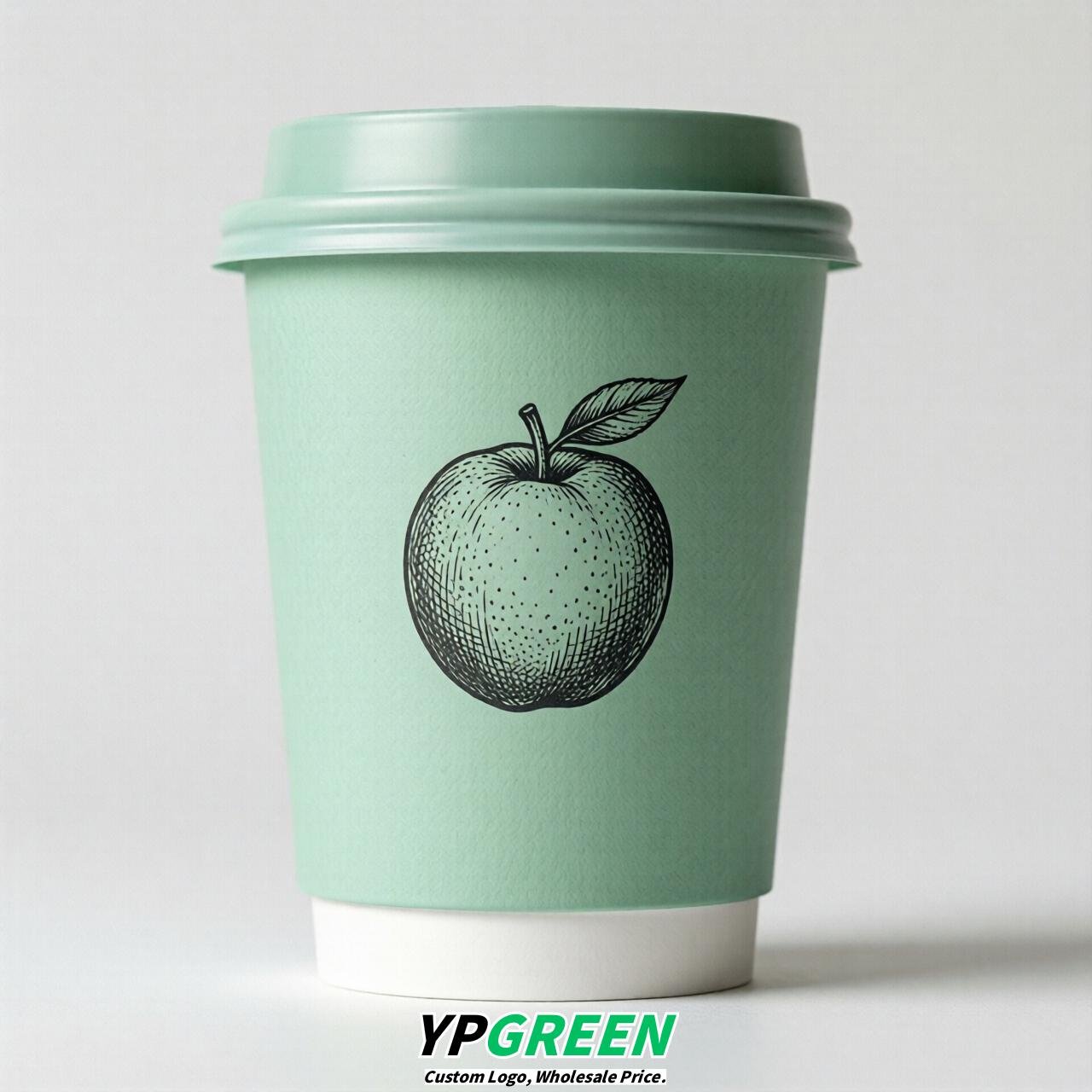 Mint Green Fruits Paper Cups with Lids 8-24oz