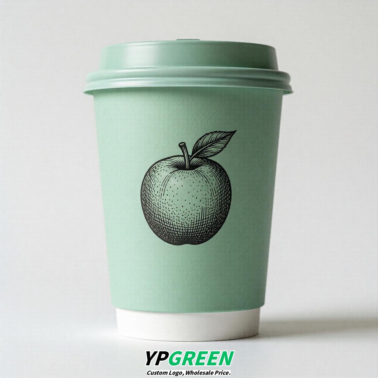 Mint Green Fruits Paper Cups with Lids 8-24oz