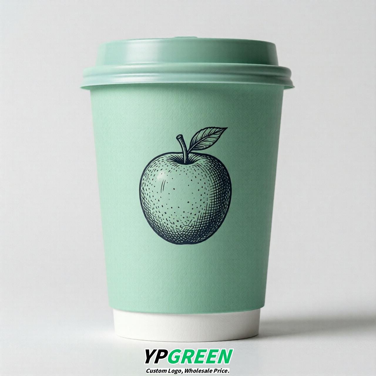 Mint Green Fruits Paper Cups with Lids 8-24oz
