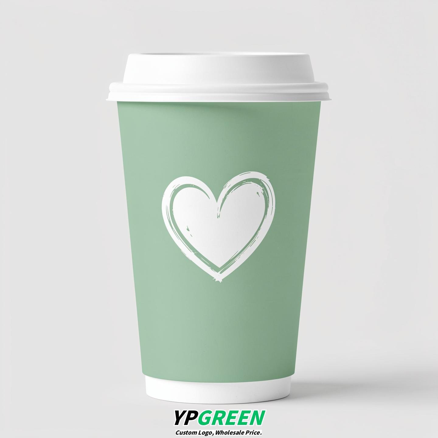 Mint Green Heart Paper Cups with Lids 8-24oz