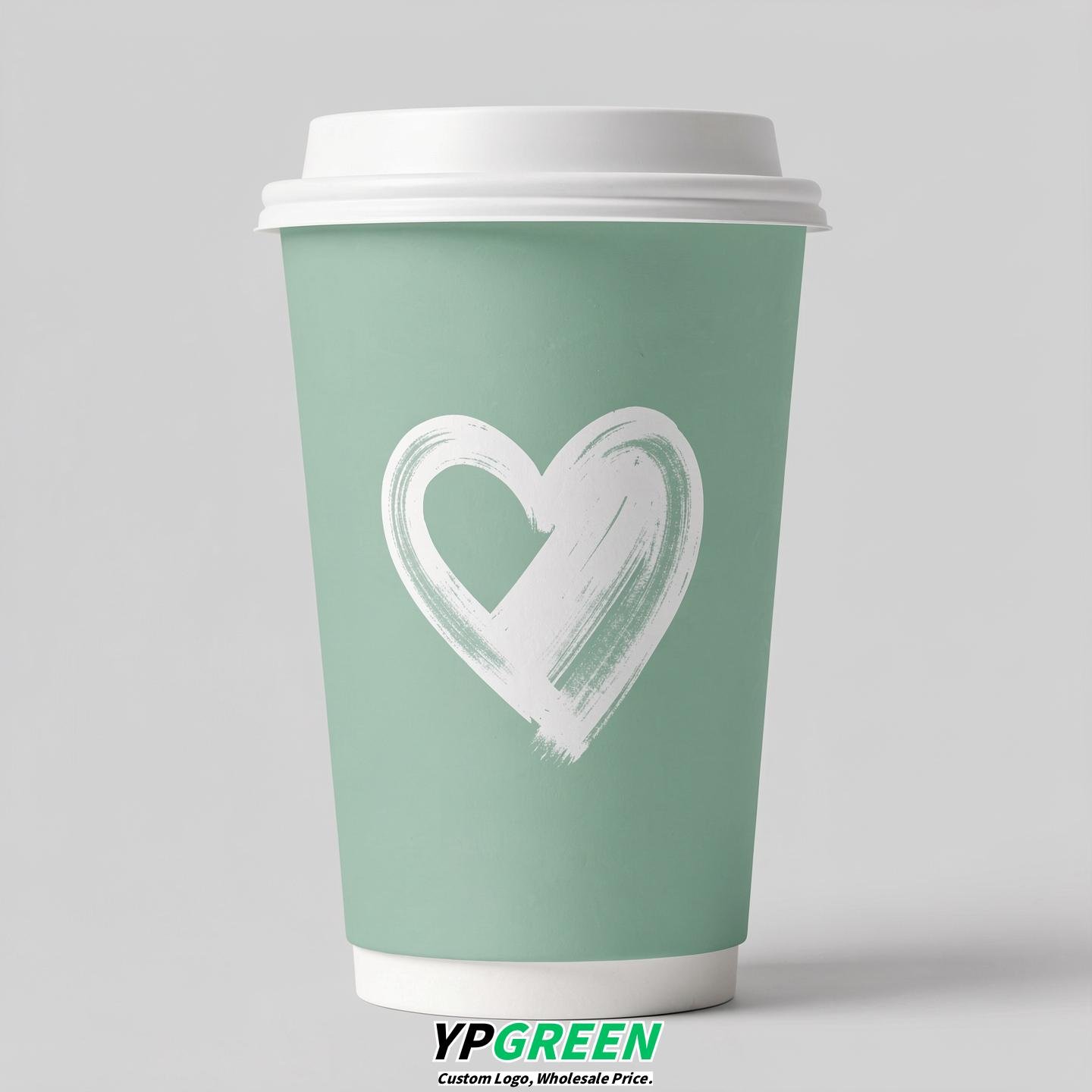 Mint Green Heart Paper Cups with Lids 8-24oz Mint Green Heart Paper Cups with Lids 8-24oz