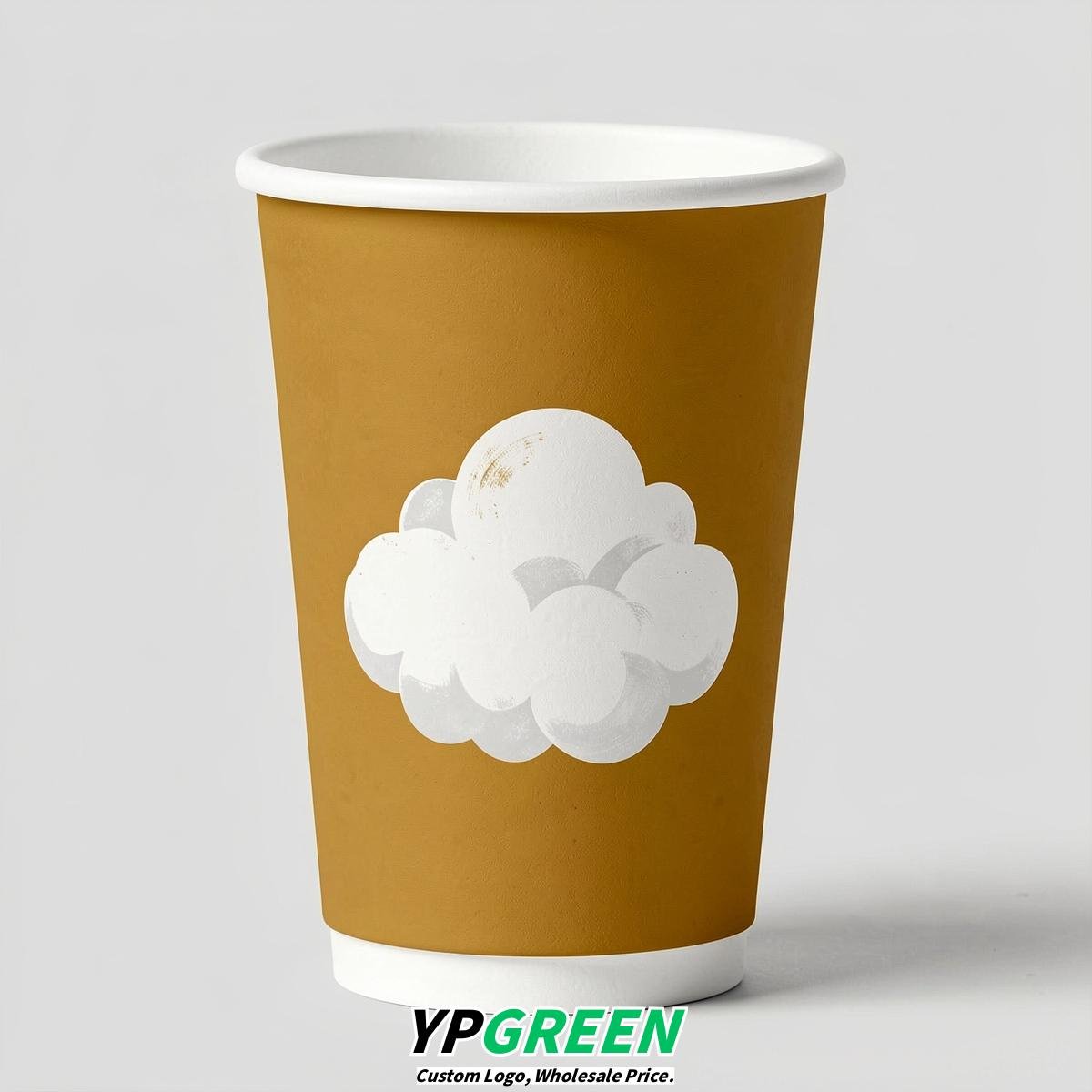 Mustard Paper Cups with Clouds Logo & Lids 8-24oz