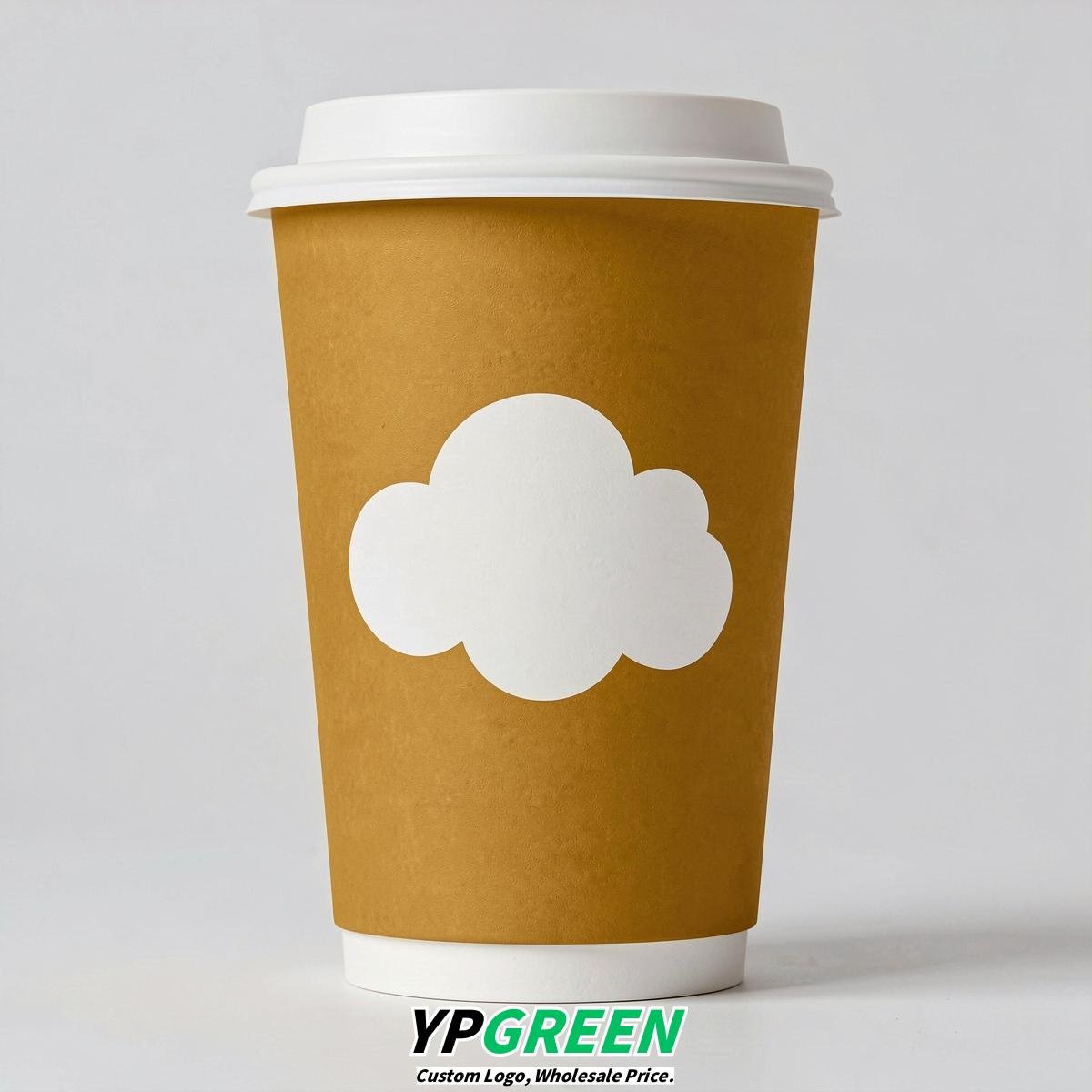 Mustard Paper Cups with Clouds Logo & Lids 8-24oz