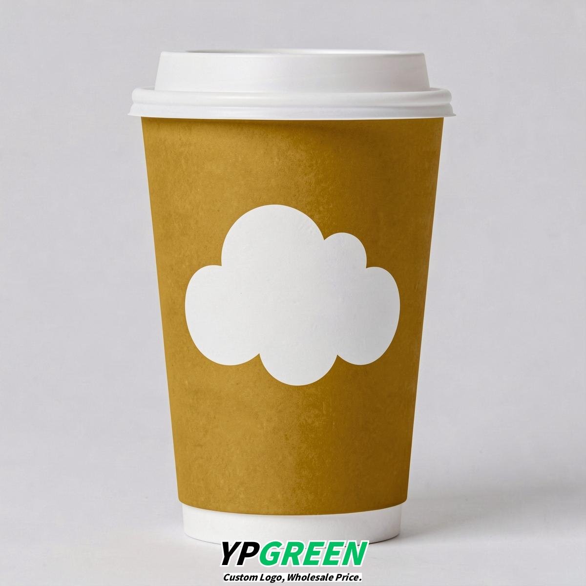 Mustard Paper Cups with Clouds Logo & Lids 8-24oz Mustard Paper Cups with Clouds Logo & Lids 8-24oz