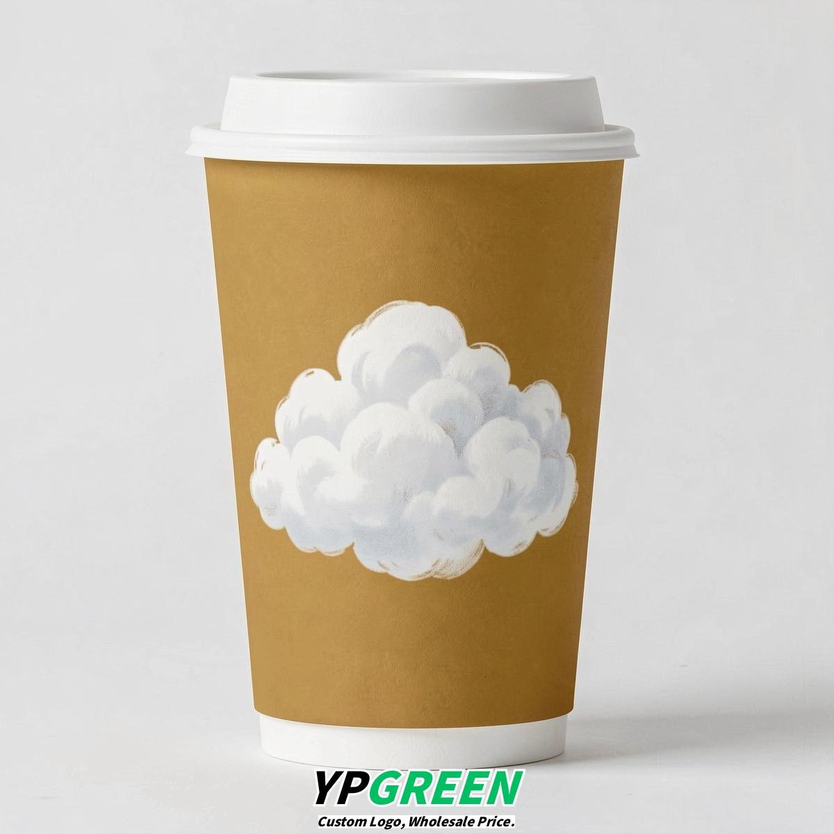 Mustard Paper Cups with Clouds Logo & Lids 8-24oz