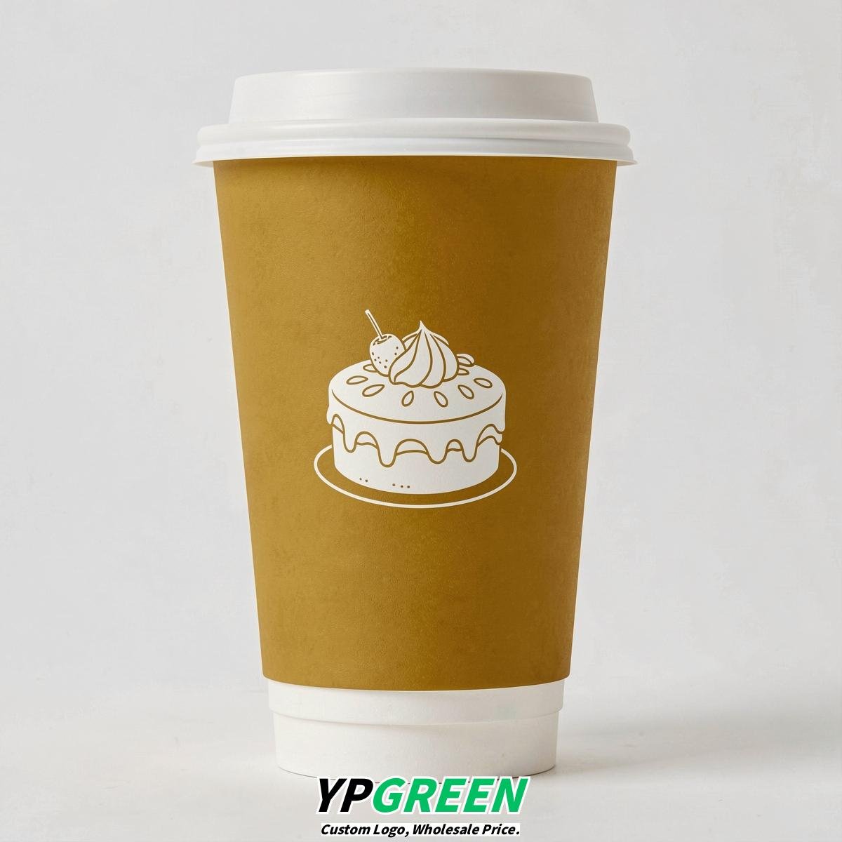 Mustard Paper Cups with Desserts Design 8-24oz