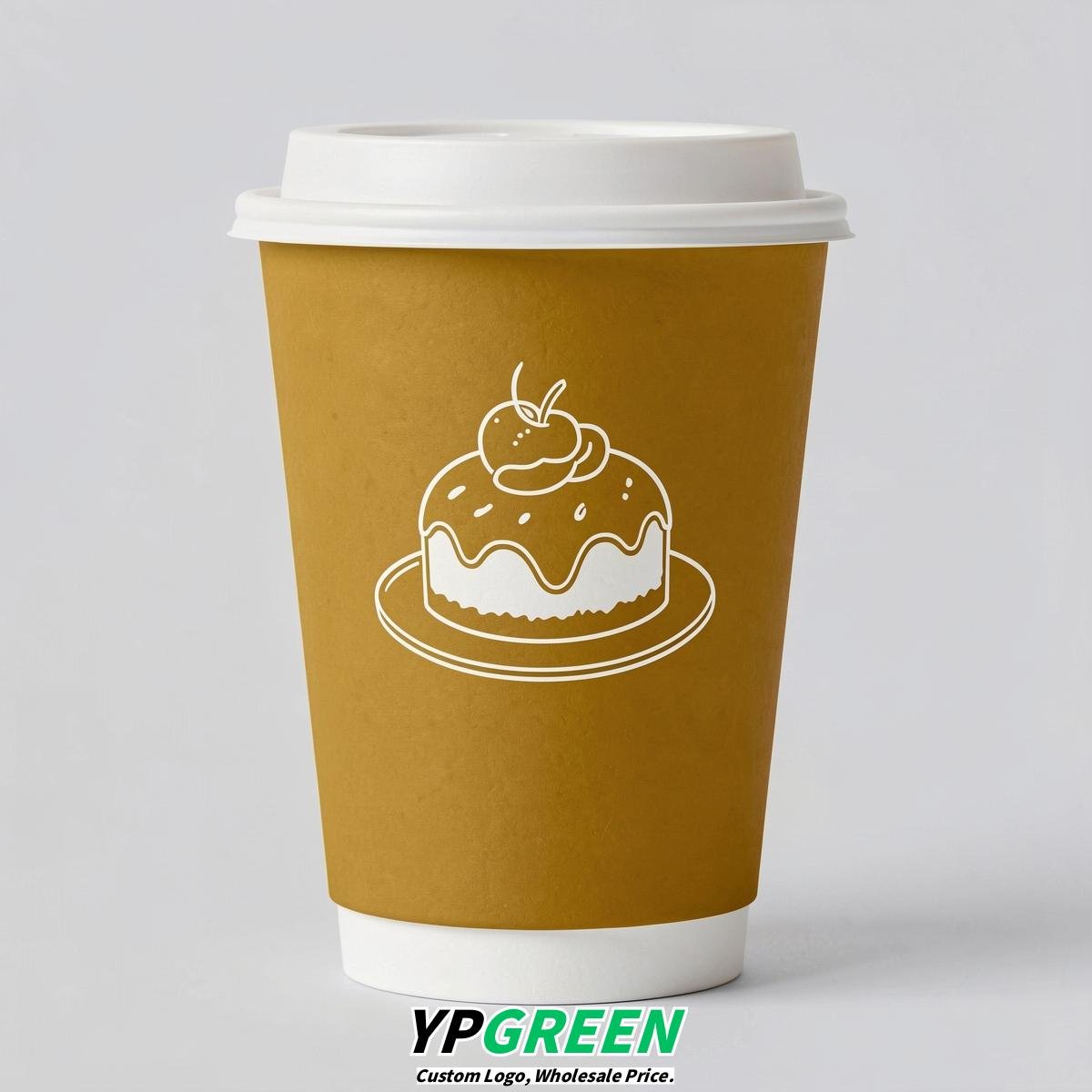 Mustard Paper Cups with Desserts Design 8-24oz