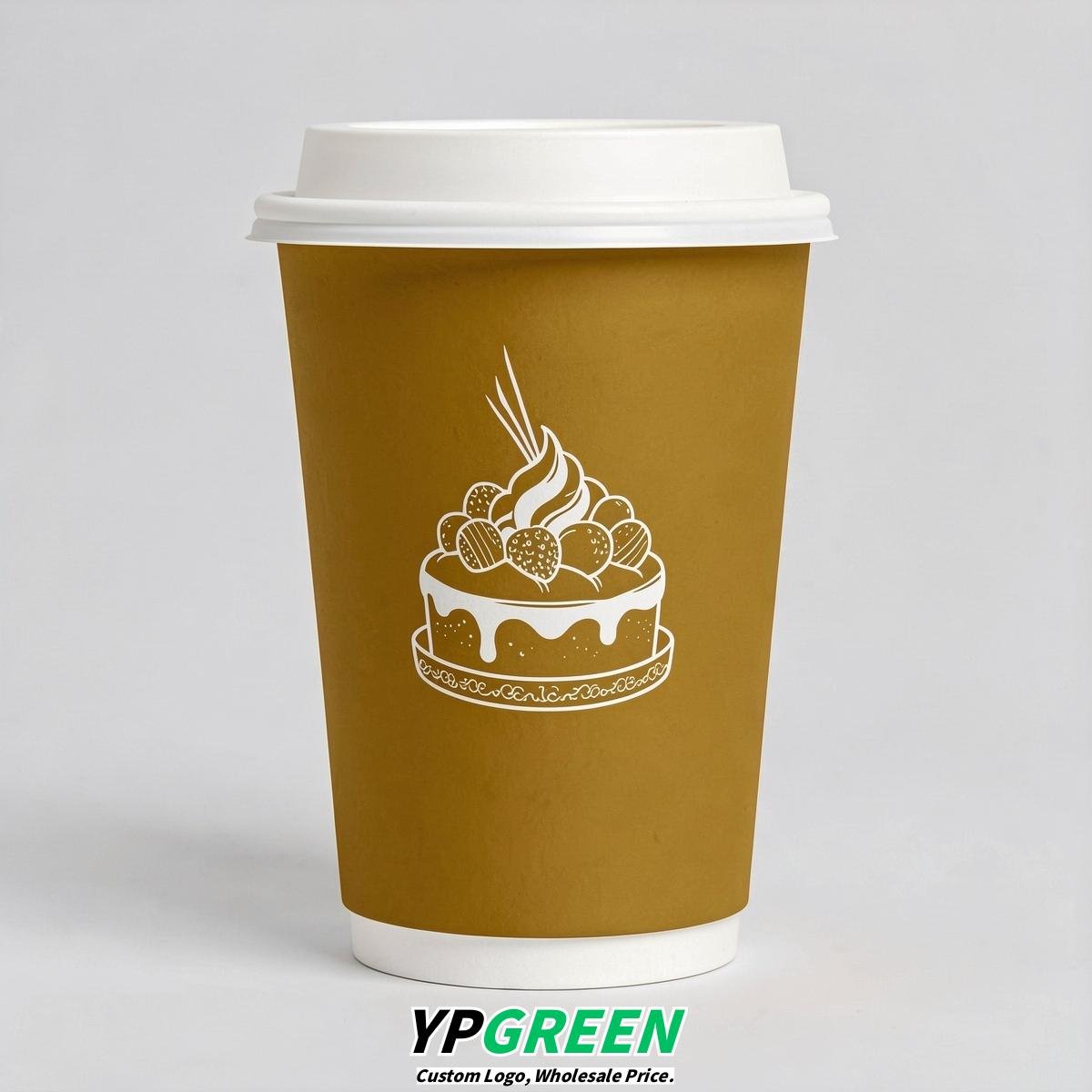 Mustard Paper Cups with Desserts Design 8-24oz