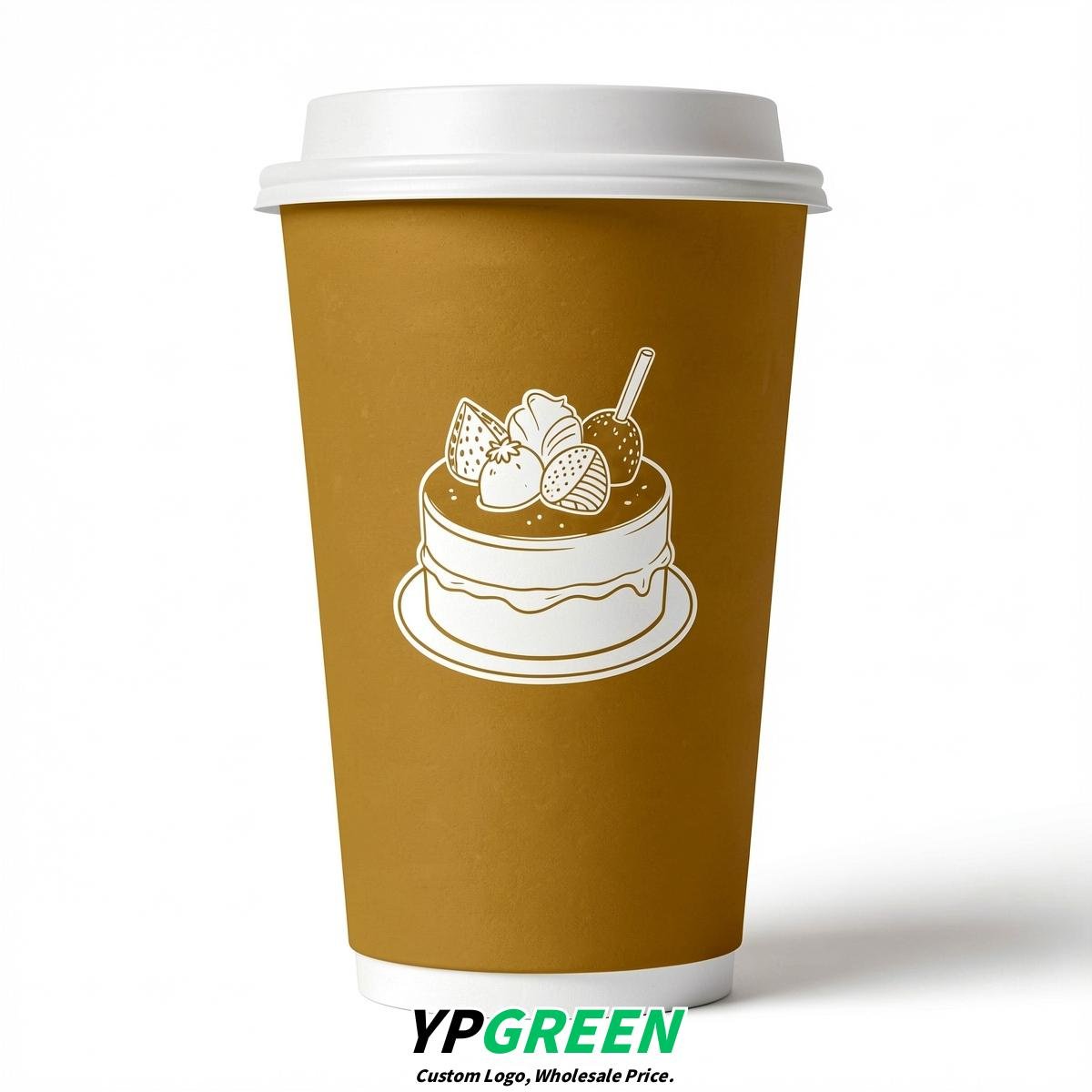 Mustard Paper Cups with Desserts Design 8-24oz