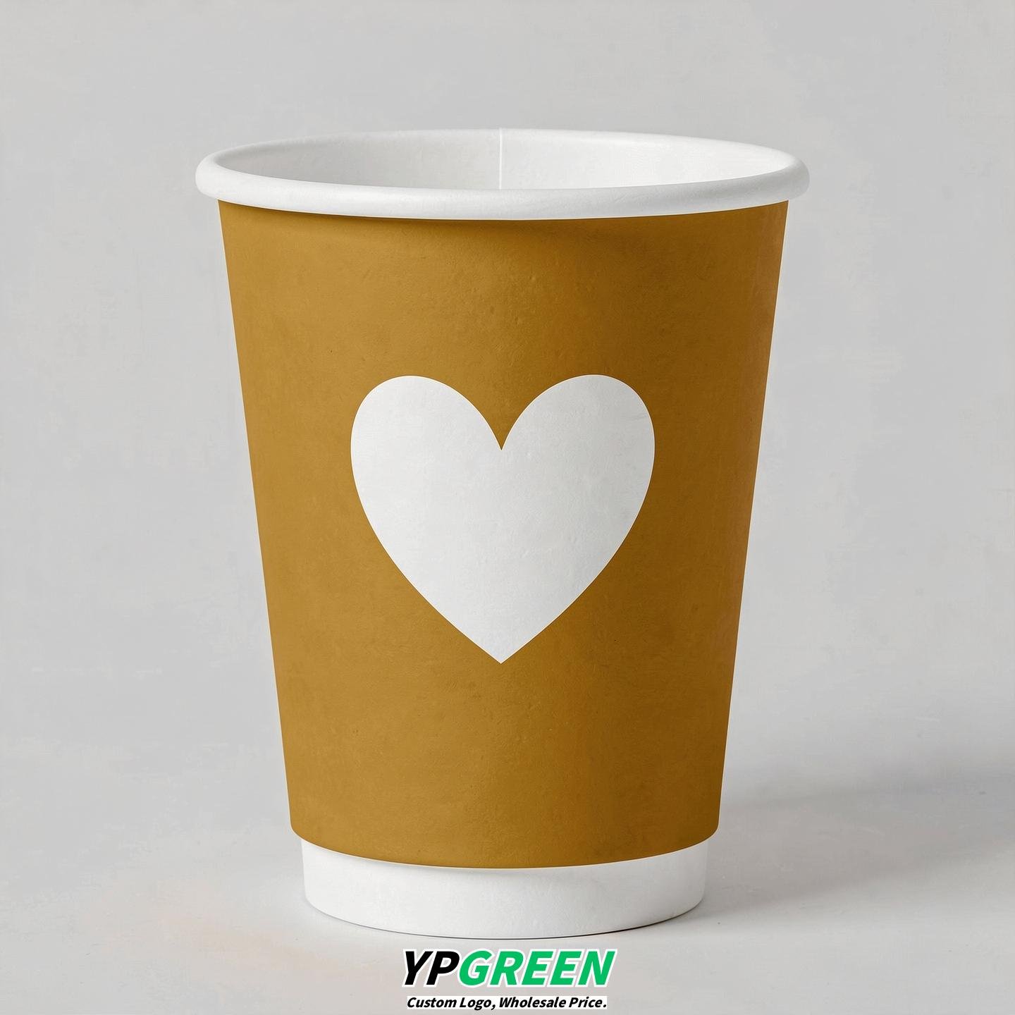 Mustard Heart Paper Cups with Lids 8-24oz