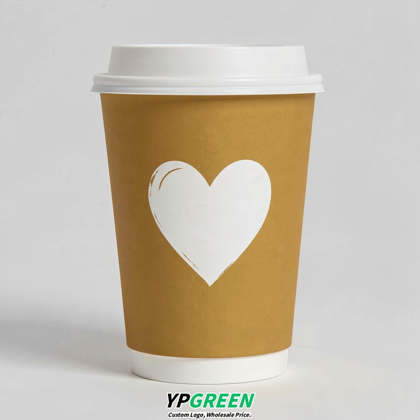 Mustard Heart Paper Cups with Lids 8-24oz