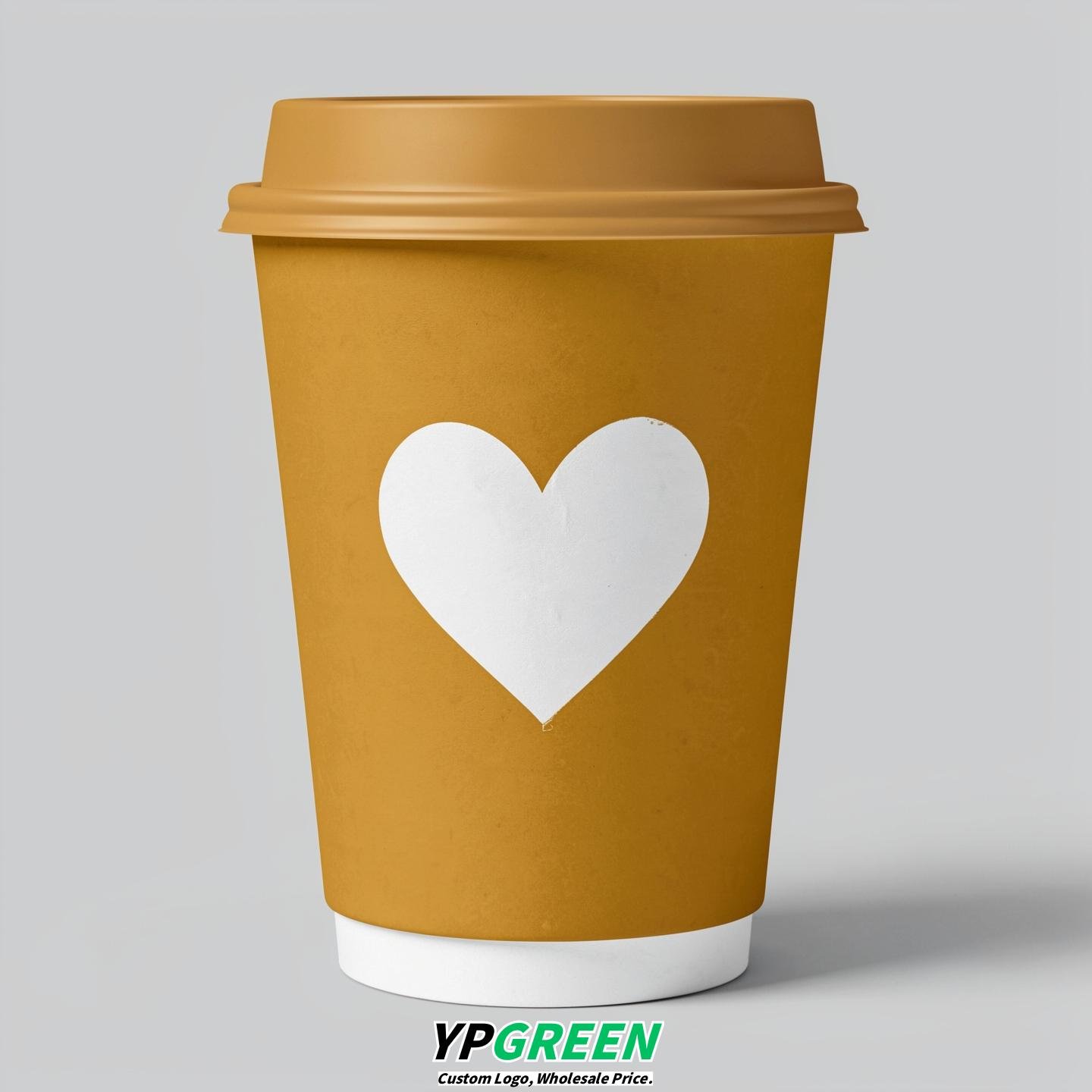 Mustard Heart Paper Cups with Lids 8-24oz