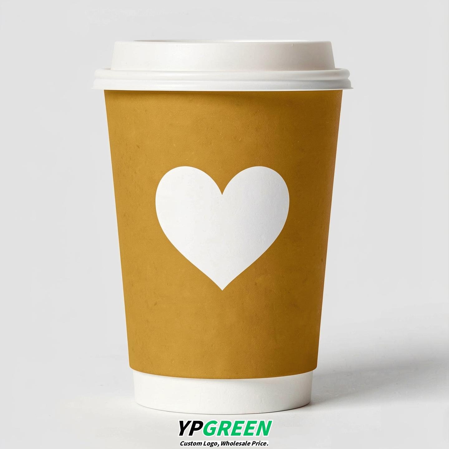 Mustard Heart Paper Cups with Lids 8-24oz