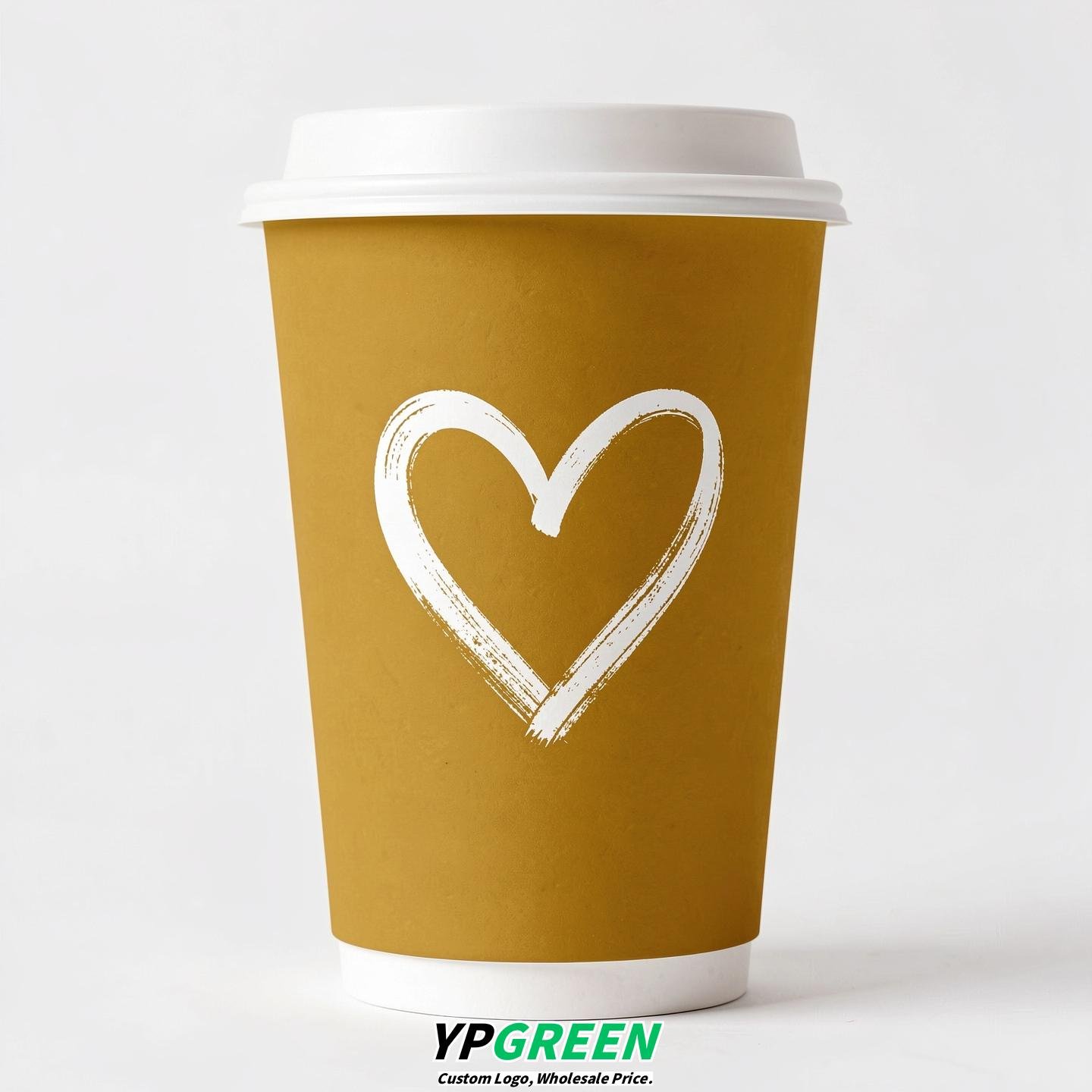 Mustard Heart Paper Cups with Lids 8-24oz