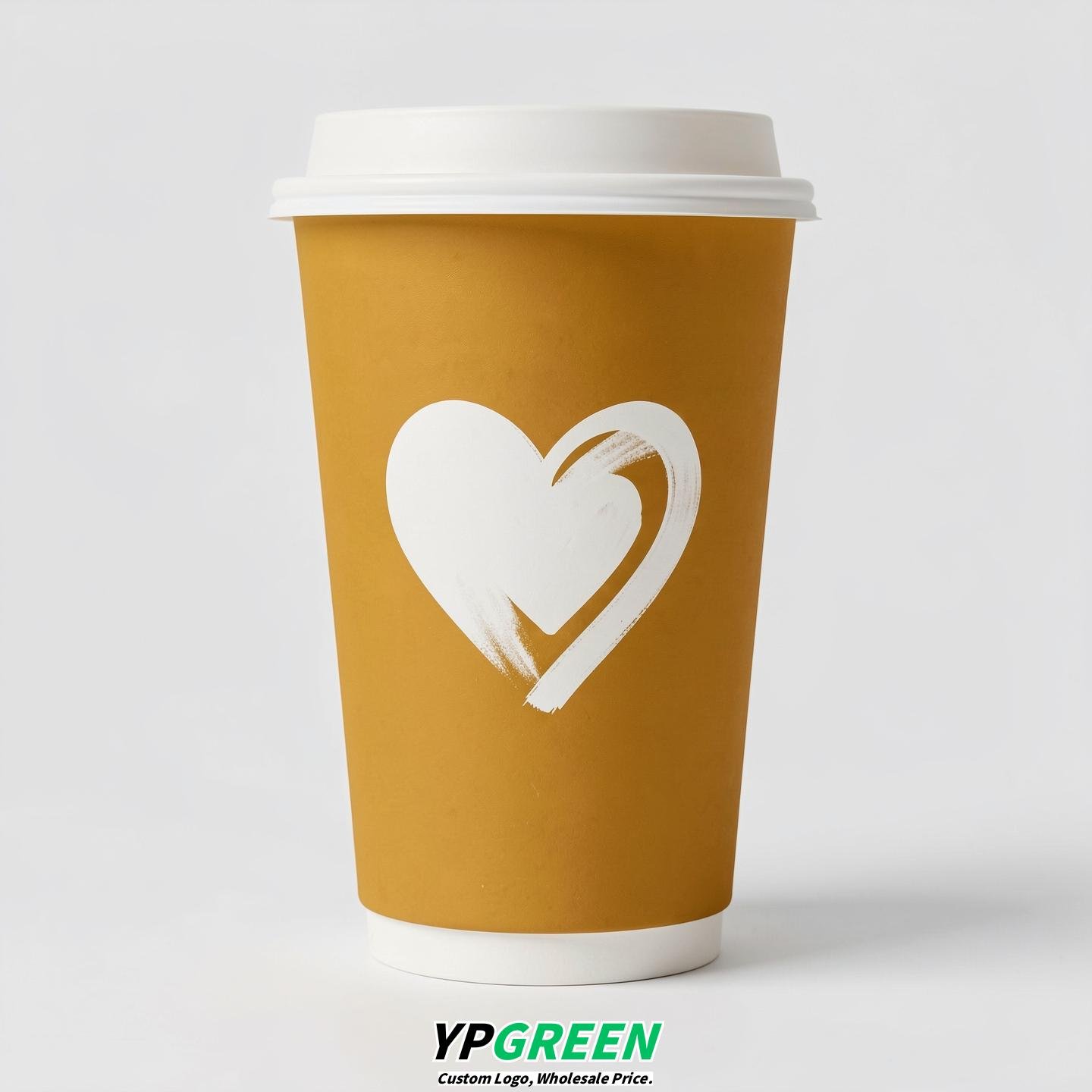 Mustard Heart Paper Cups with Lids 8-24oz