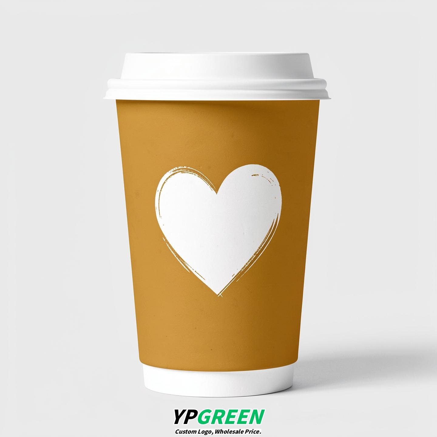 Mustard Heart Paper Cups with Lids 8-24oz