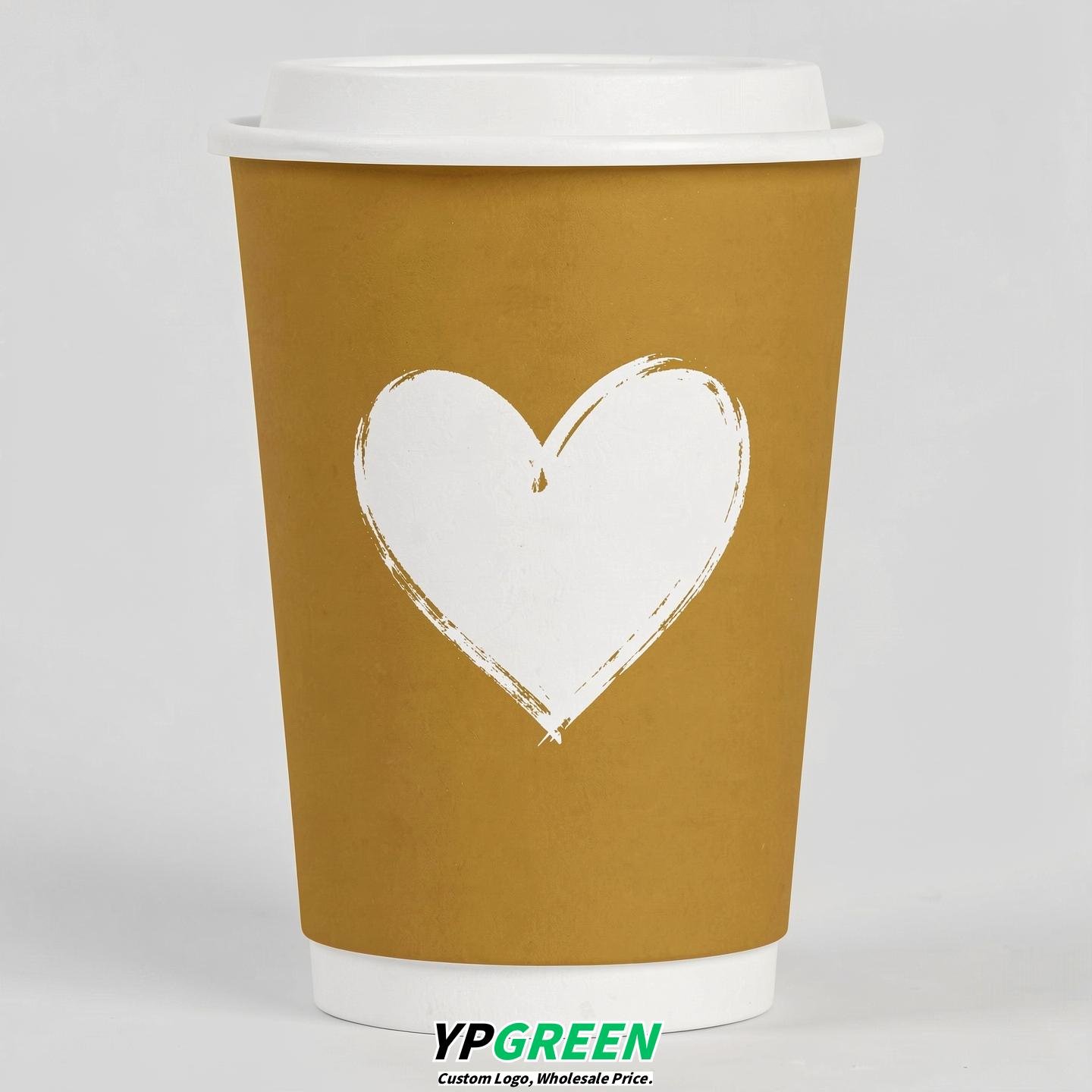 Mustard Heart Paper Cups with Lids 8-24oz
