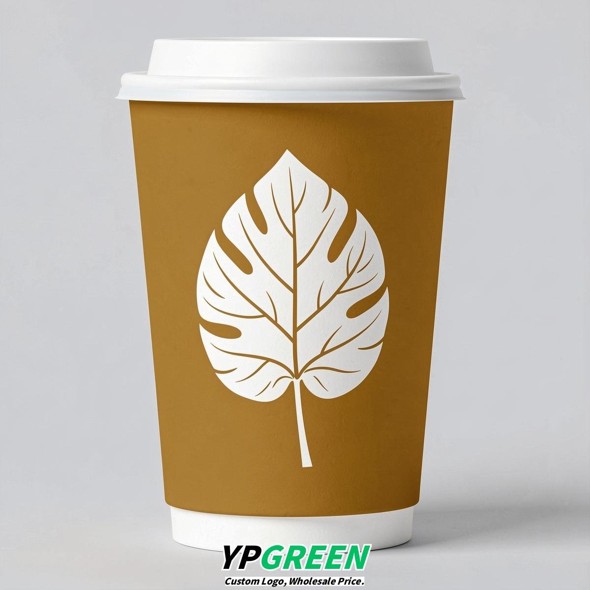 Mustard Leaves Paper Cups with Lids 8-24oz