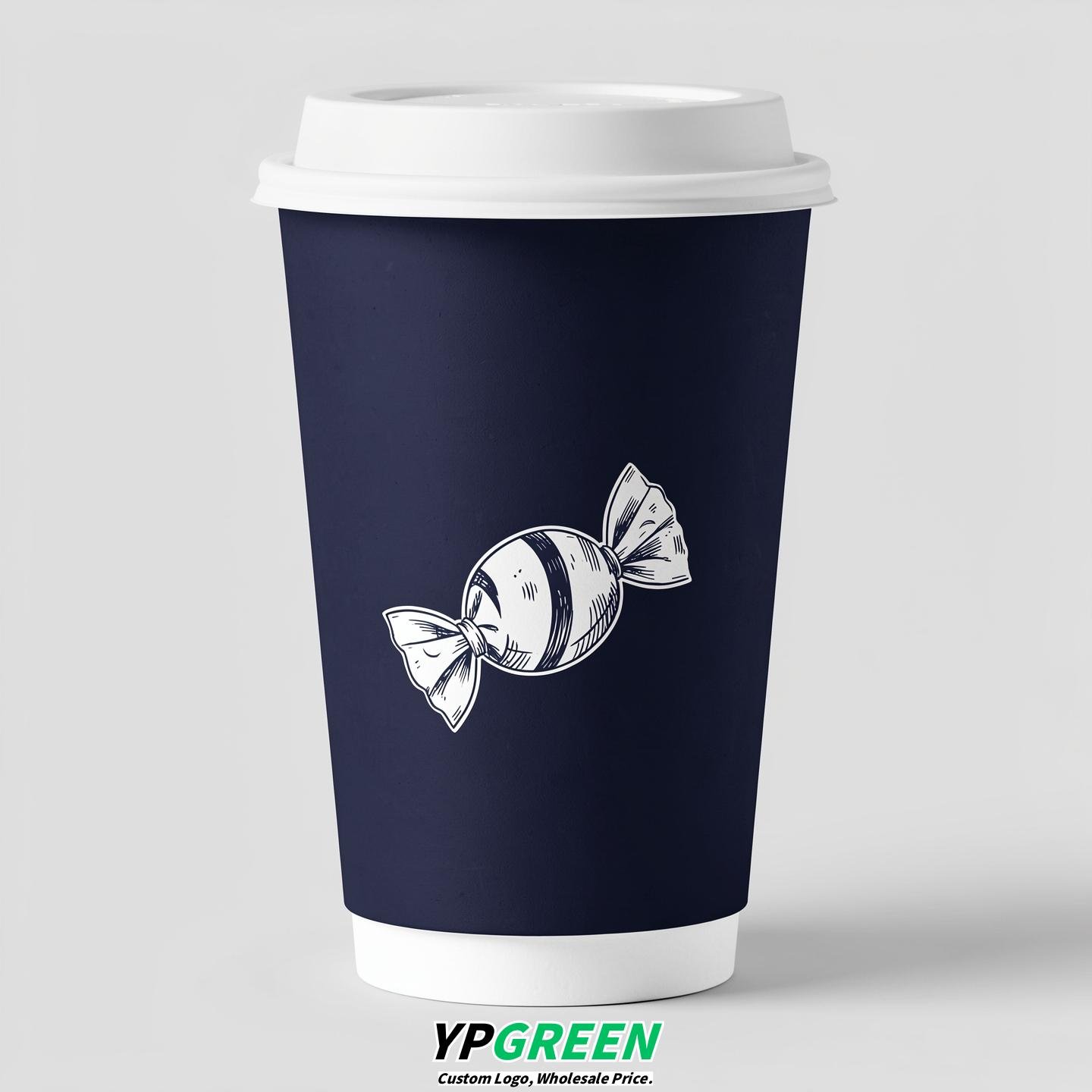 Navy Blue Paper Cups with Candy Logo & Lids 8-24oz