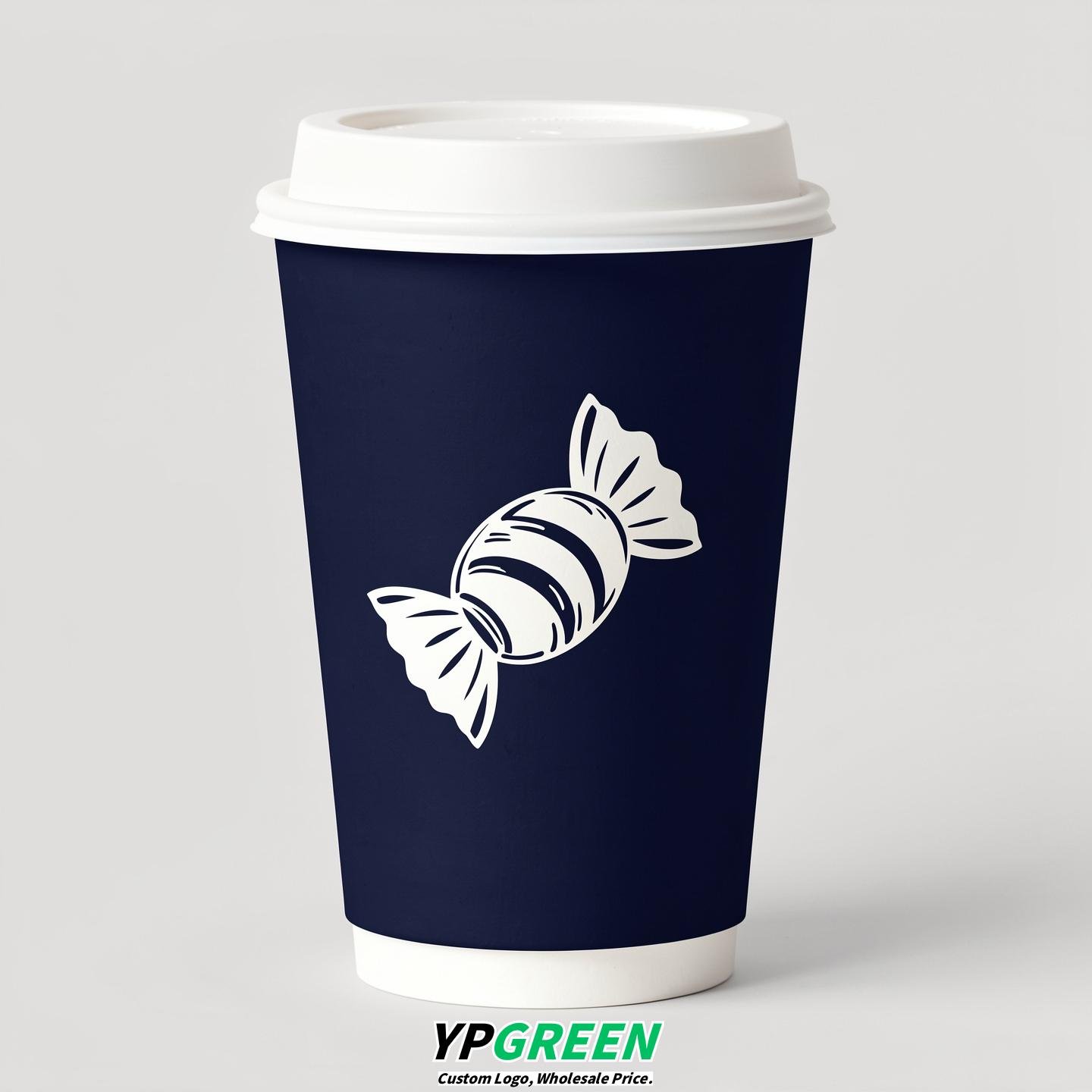 Navy Blue Paper Cups with Candy Logo & Lids 8-24oz