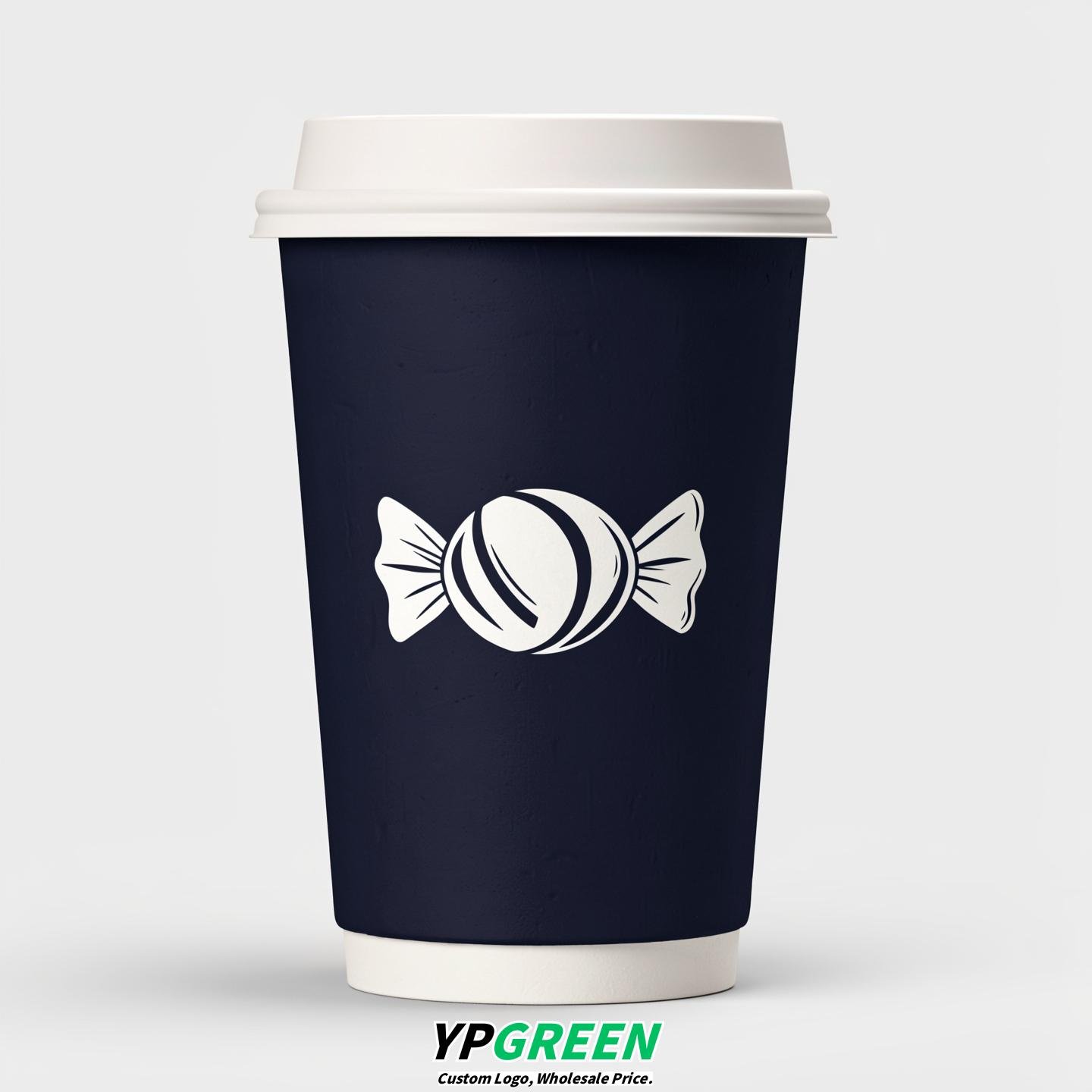 Navy Blue Paper Cups with Candy Logo & Lids 8-24oz