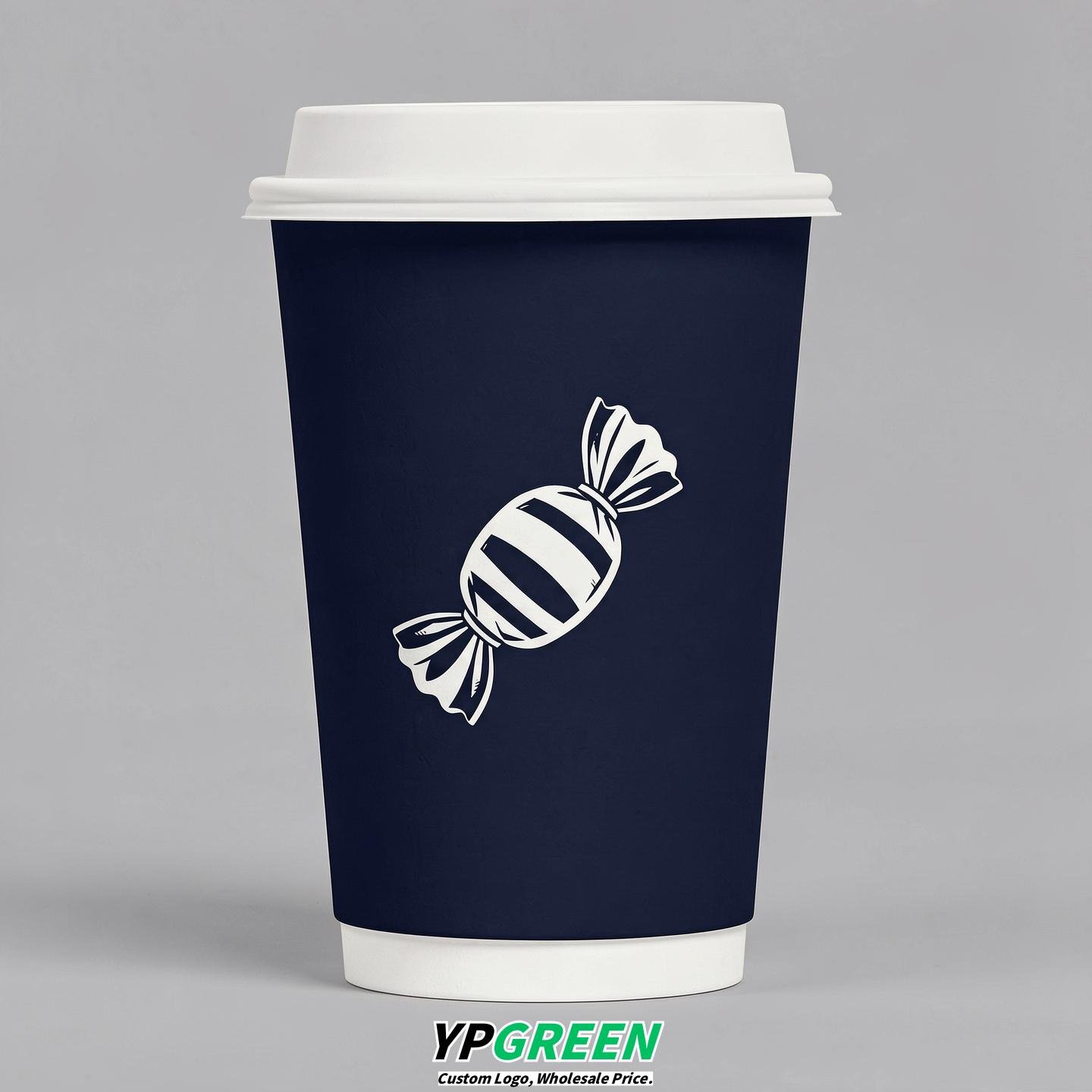 Navy Blue Paper Cups with Candy Logo & Lids 8-24oz