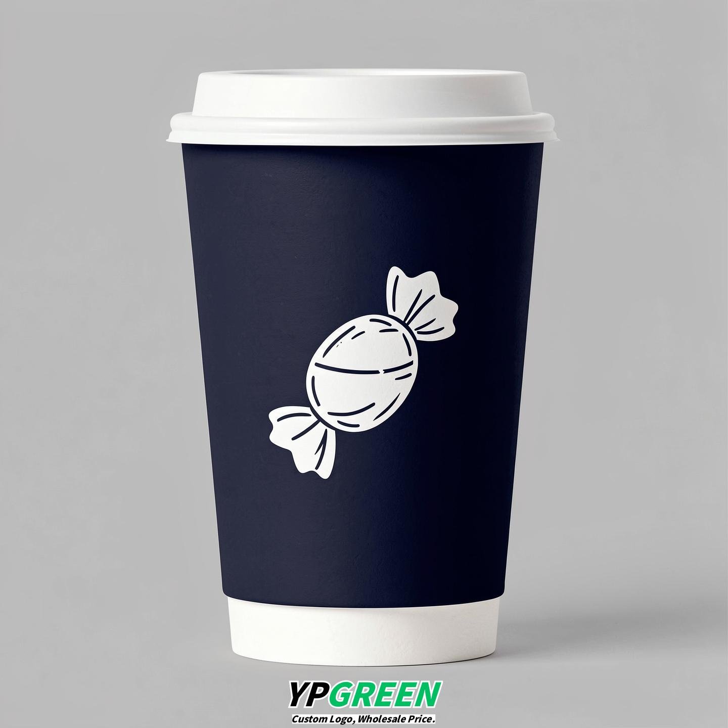 Navy Blue Paper Cups with Candy Logo & Lids 8-24oz