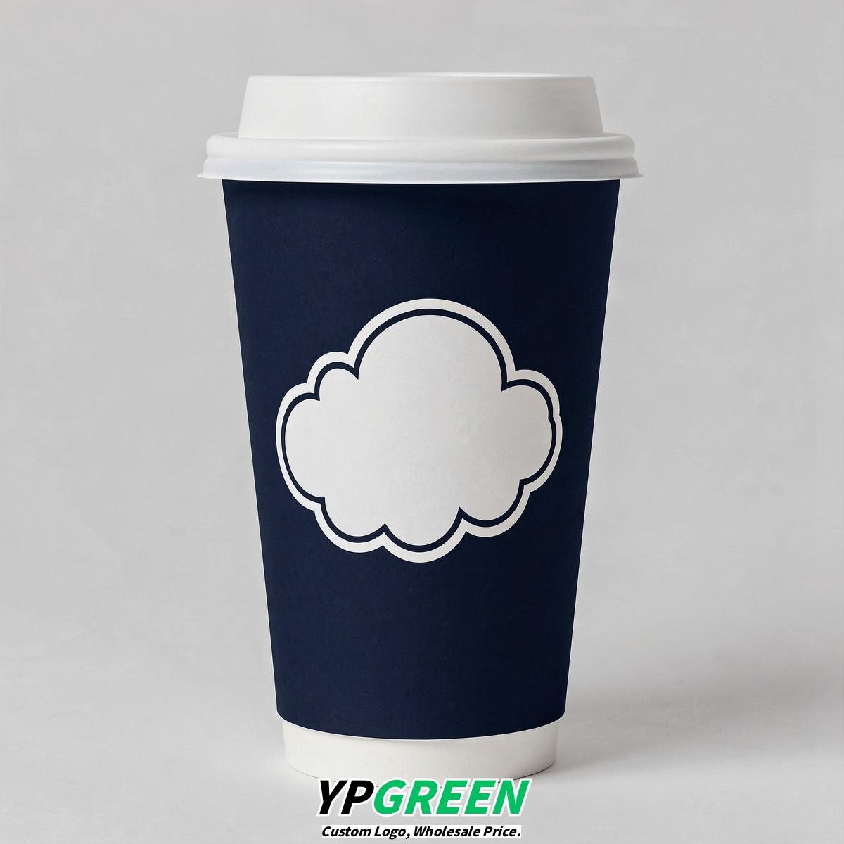 Navy Blue Paper Cups with Clouds Logo & Lids 8-24oz Navy Blue Paper Cups with Clouds Logo & Lids 8-24oz