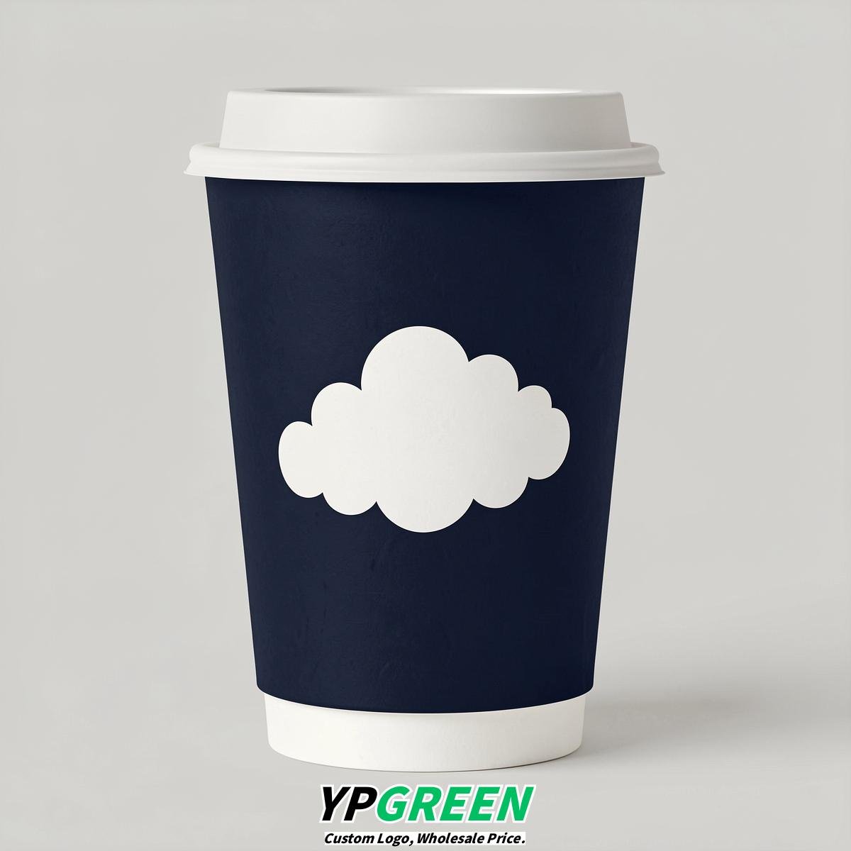 Navy Blue Paper Cups with Clouds Logo & Lids 8-24oz