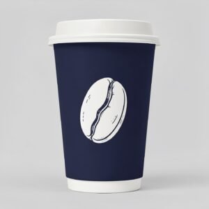 Navy Blue Paper Coffee Cups with Coffee Bean Logo & Lids | 12-16oz