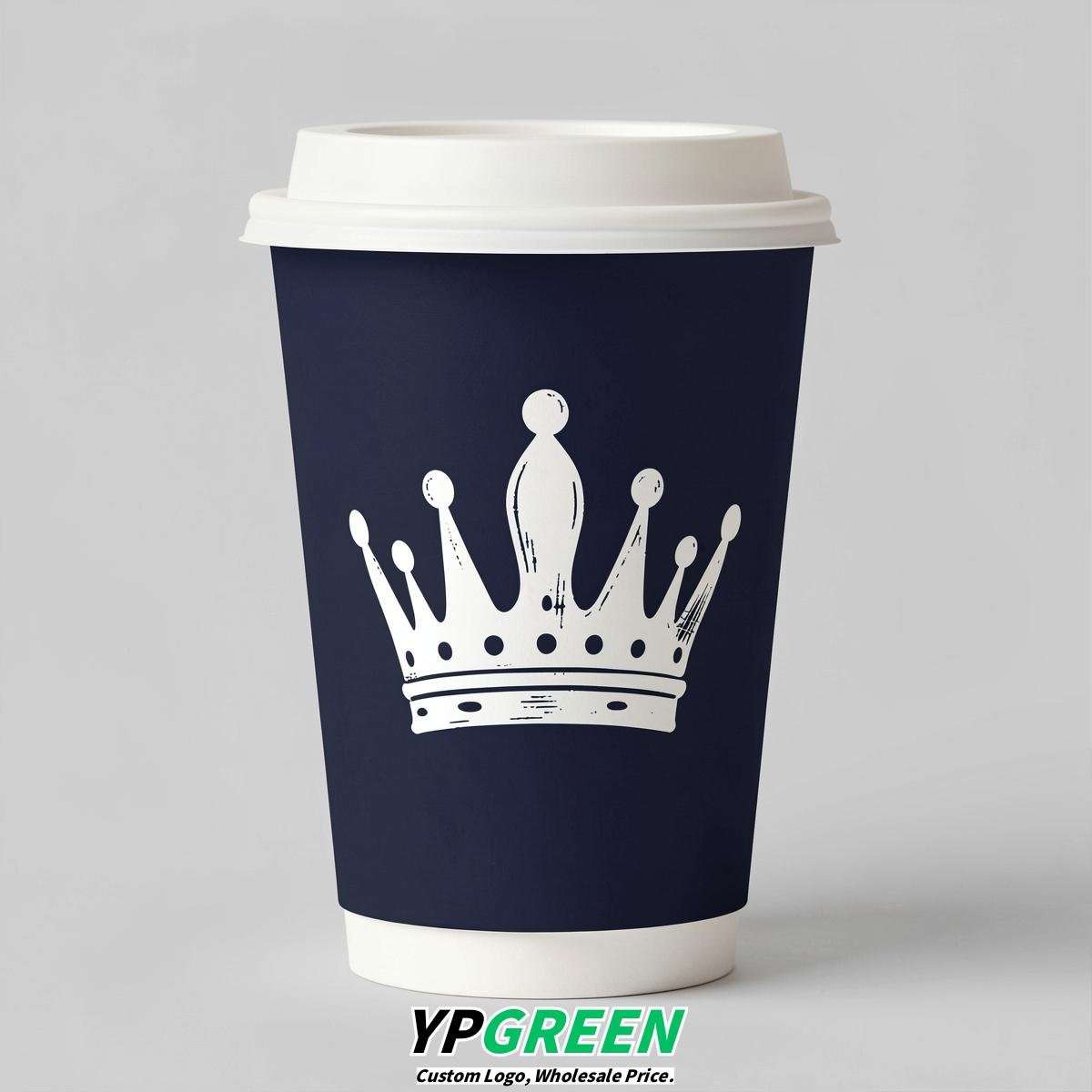 Navy Blue Paper Cups with Crown Design 8-24oz