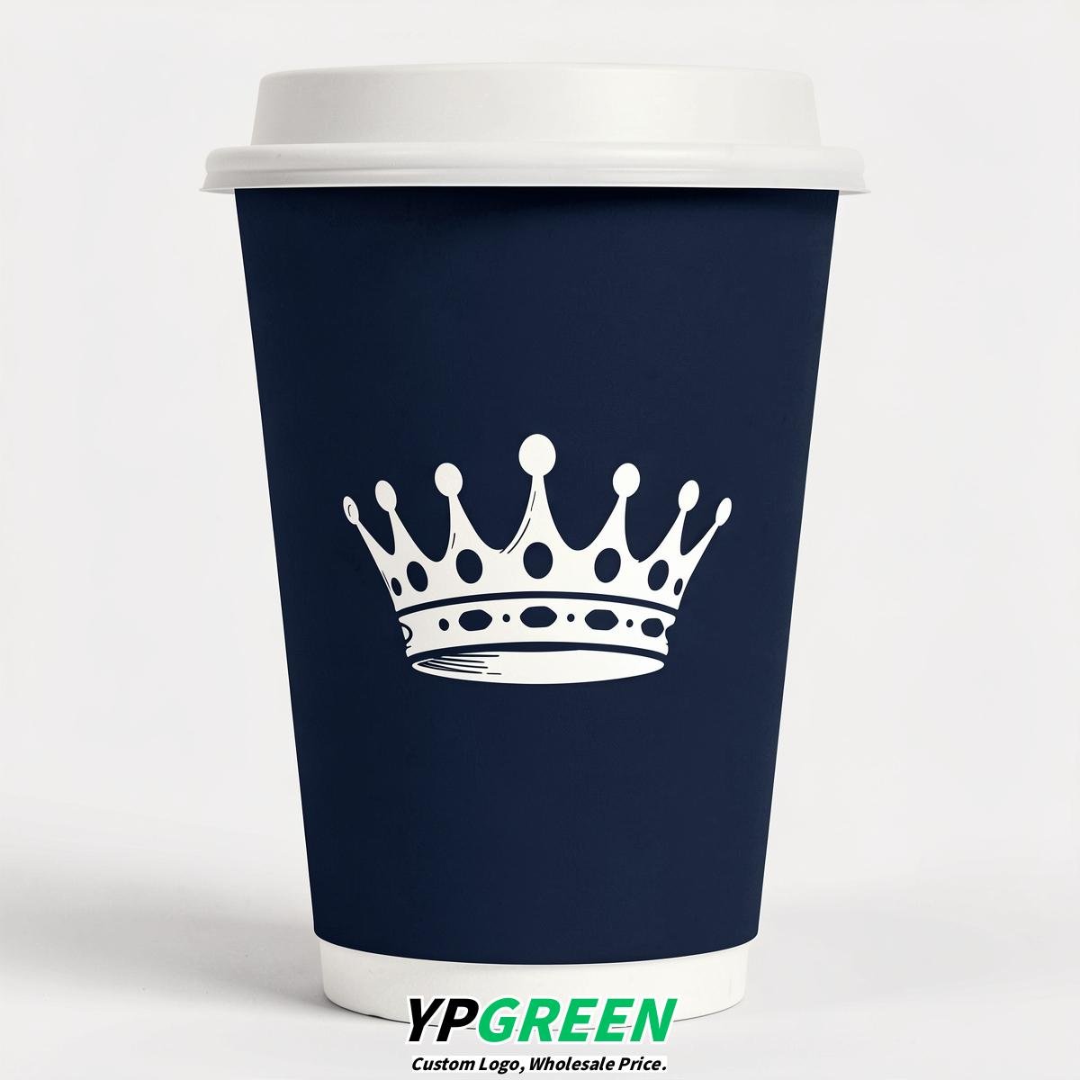 Navy Blue Paper Cups with Crown Design 8-24oz