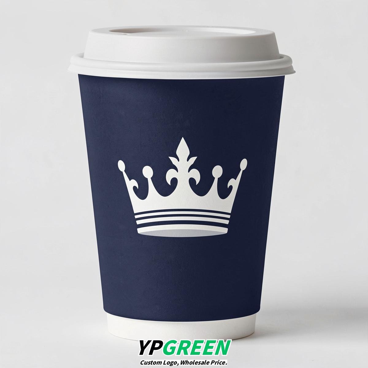 Navy Blue Paper Cups with Crown Design 8-24oz