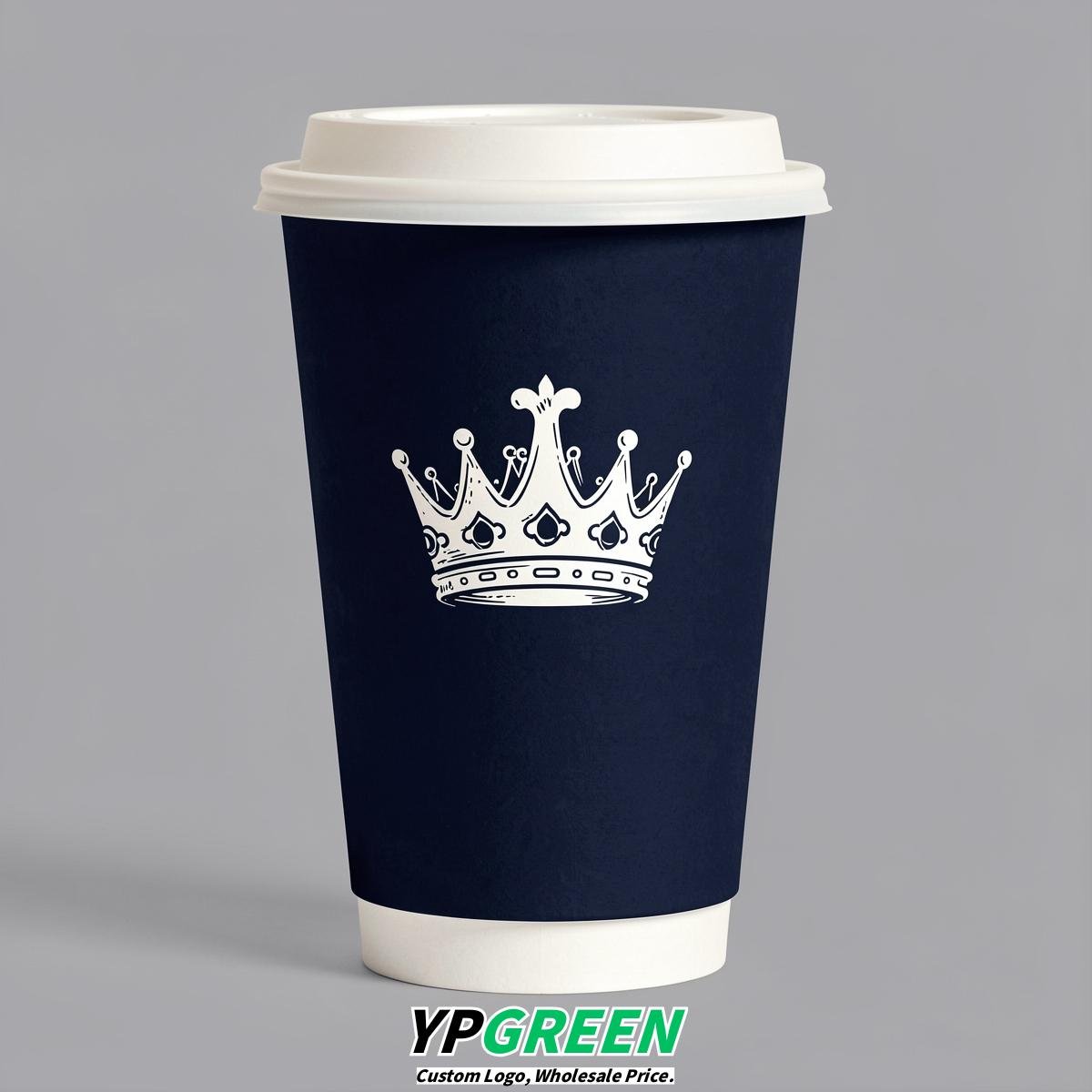Navy Blue Paper Cups with Crown Design 8-24oz