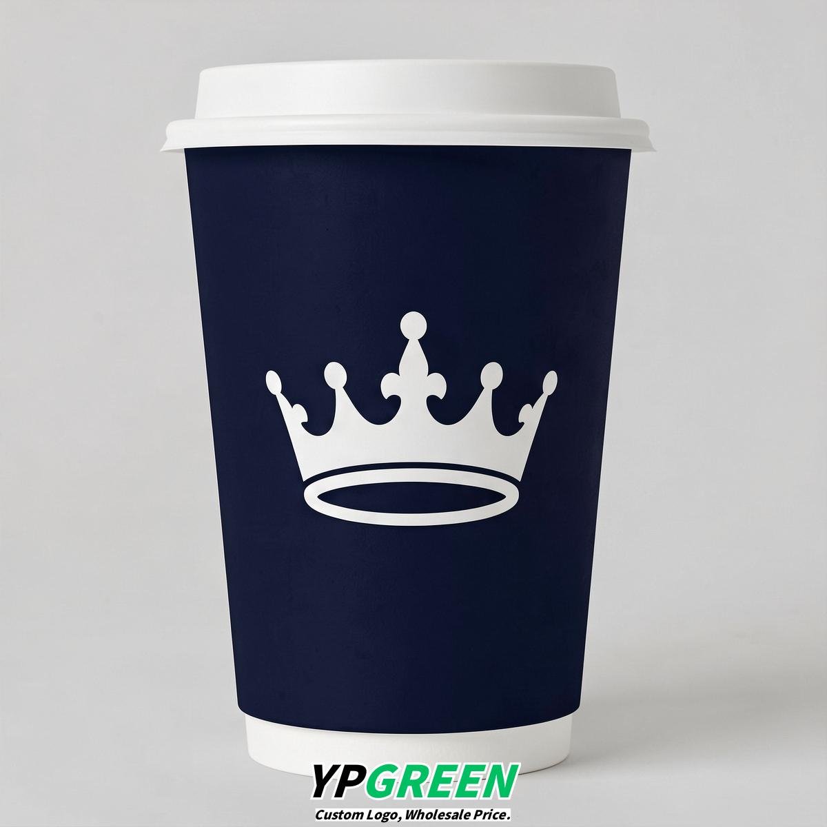 Navy Blue Paper Cups with Crown Design 8-24oz