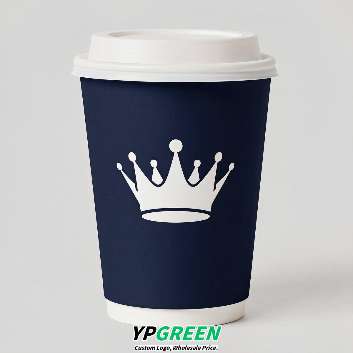 Navy Blue Paper Cups with Crown Design 8-24oz