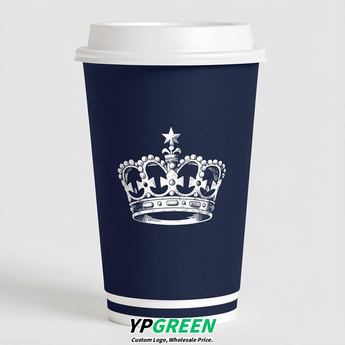 Navy Blue Paper Cups with Crown Design 8-24oz