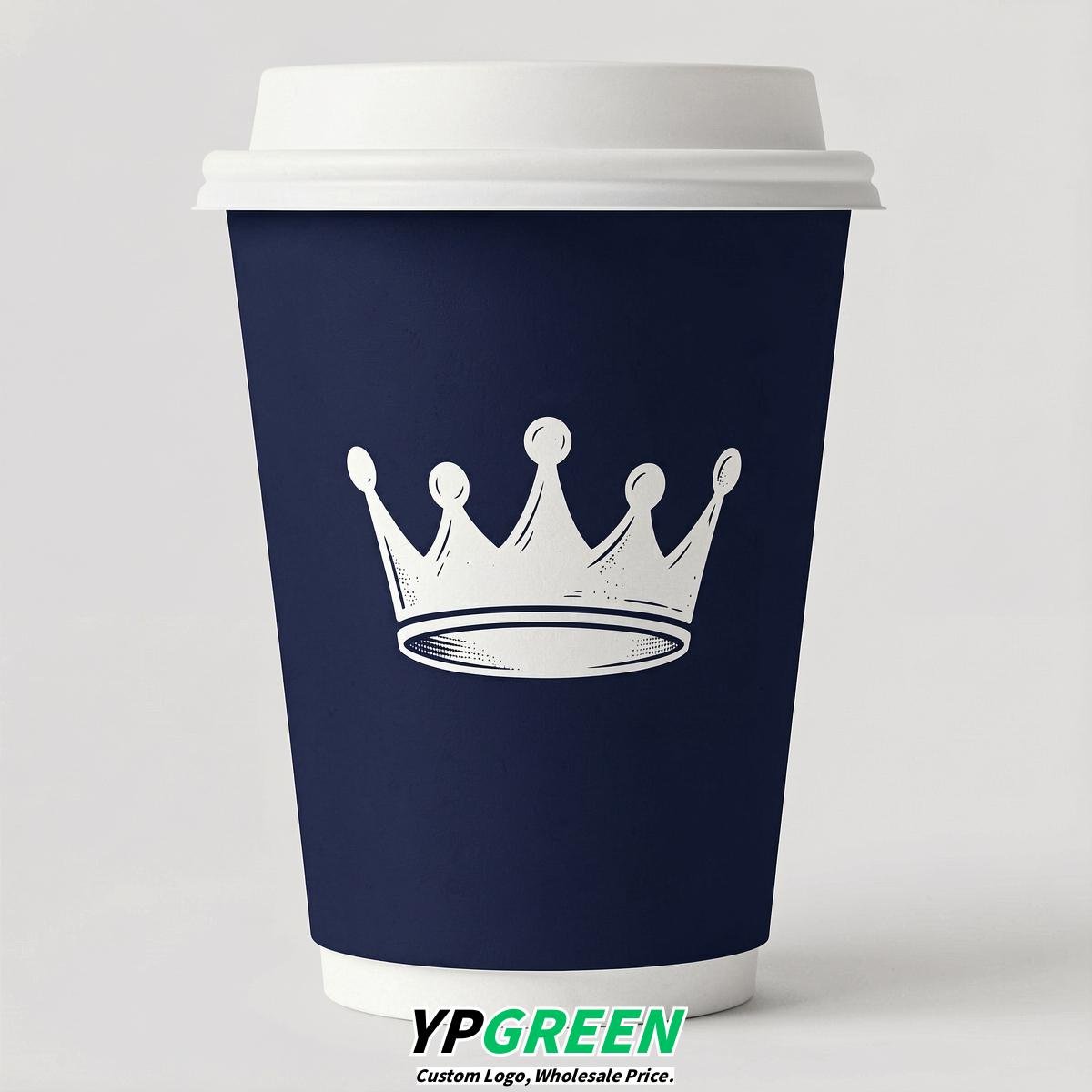 Navy Blue Paper Cups with Crown Design 8-24oz