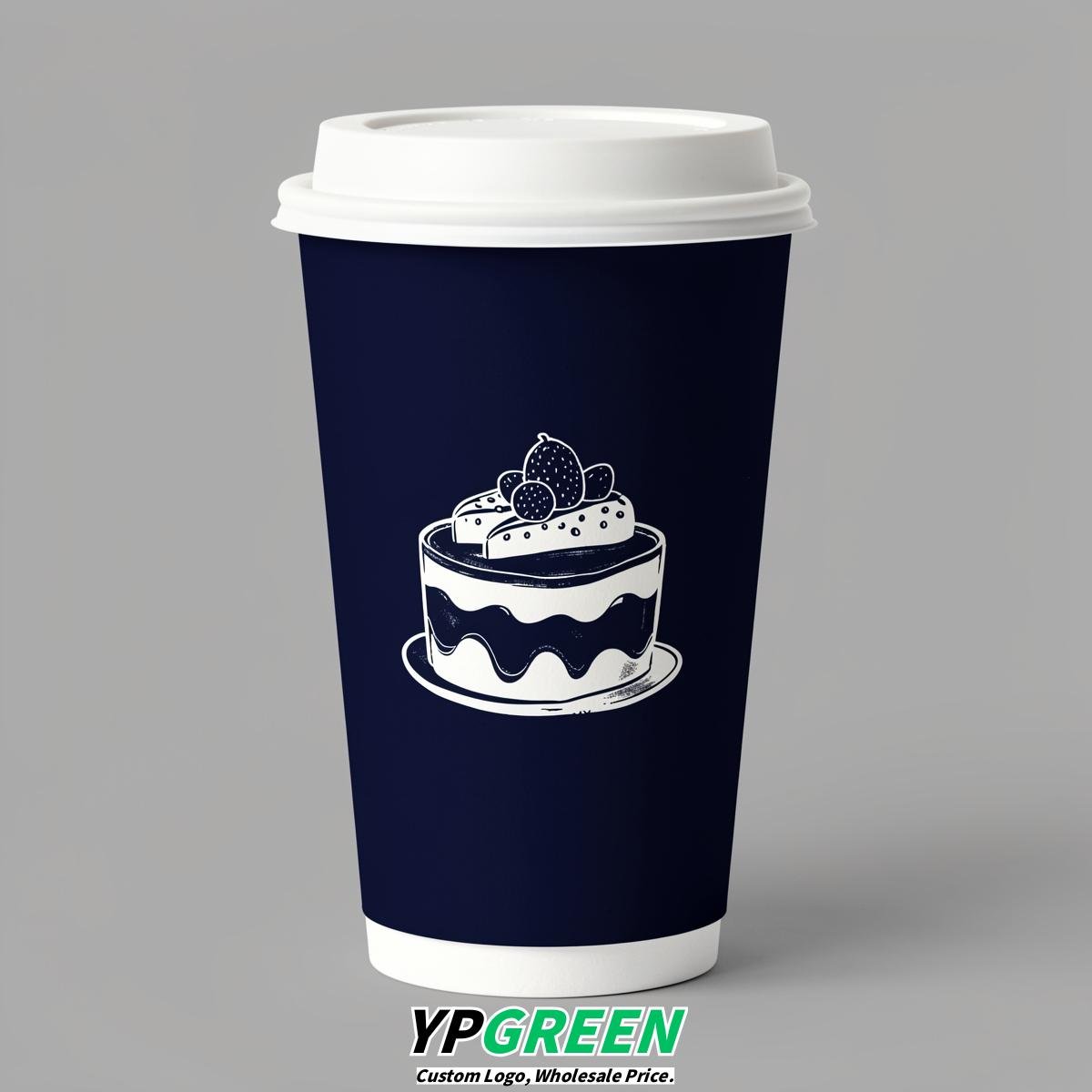 Navy Blue Paper Cups with Desserts Design 8-24oz