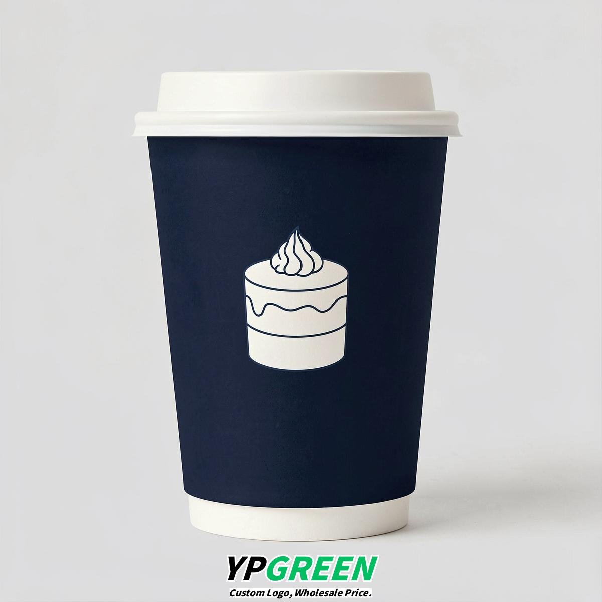 Navy Blue Paper Cups with Desserts Design 8-24oz