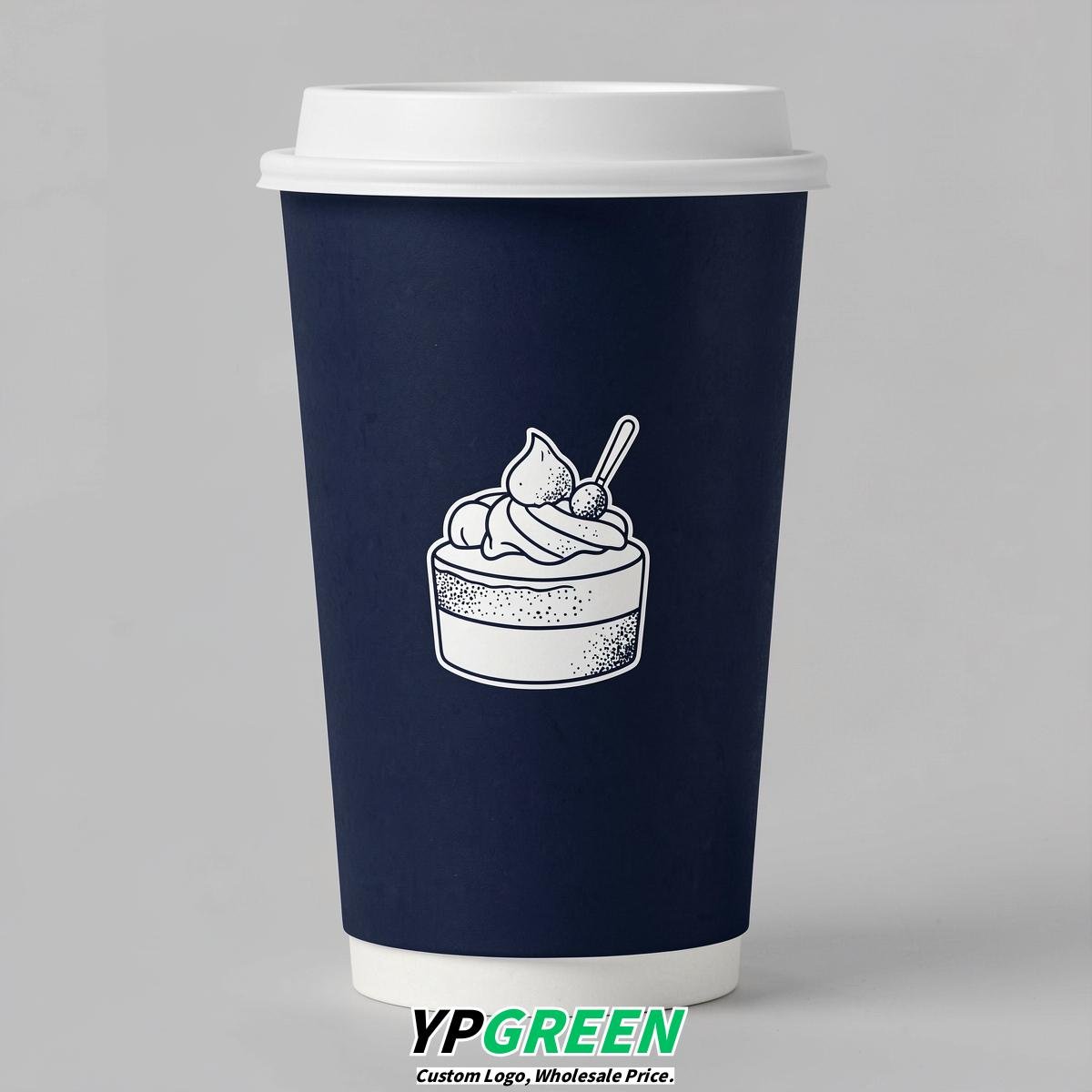 Navy Blue Paper Cups with Desserts Design 8-24oz