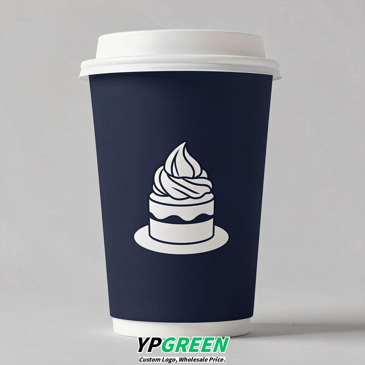 Navy Blue Paper Cups with Desserts Design 8-24oz