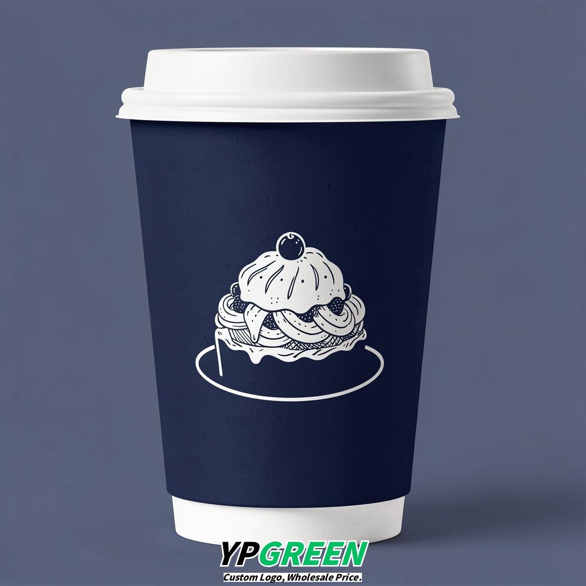Navy Blue Paper Cups with Desserts Design 8-24oz