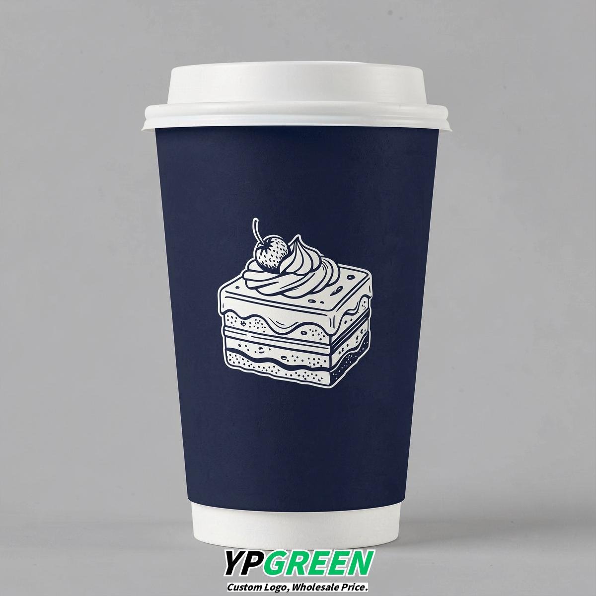 Navy Blue Paper Cups with Desserts Design 8-24oz