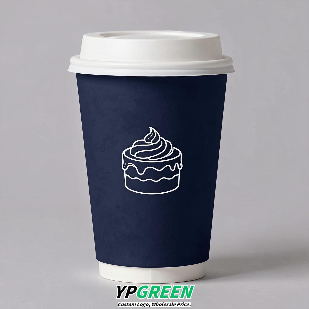Navy Blue Paper Cups with Desserts Design 8-24oz